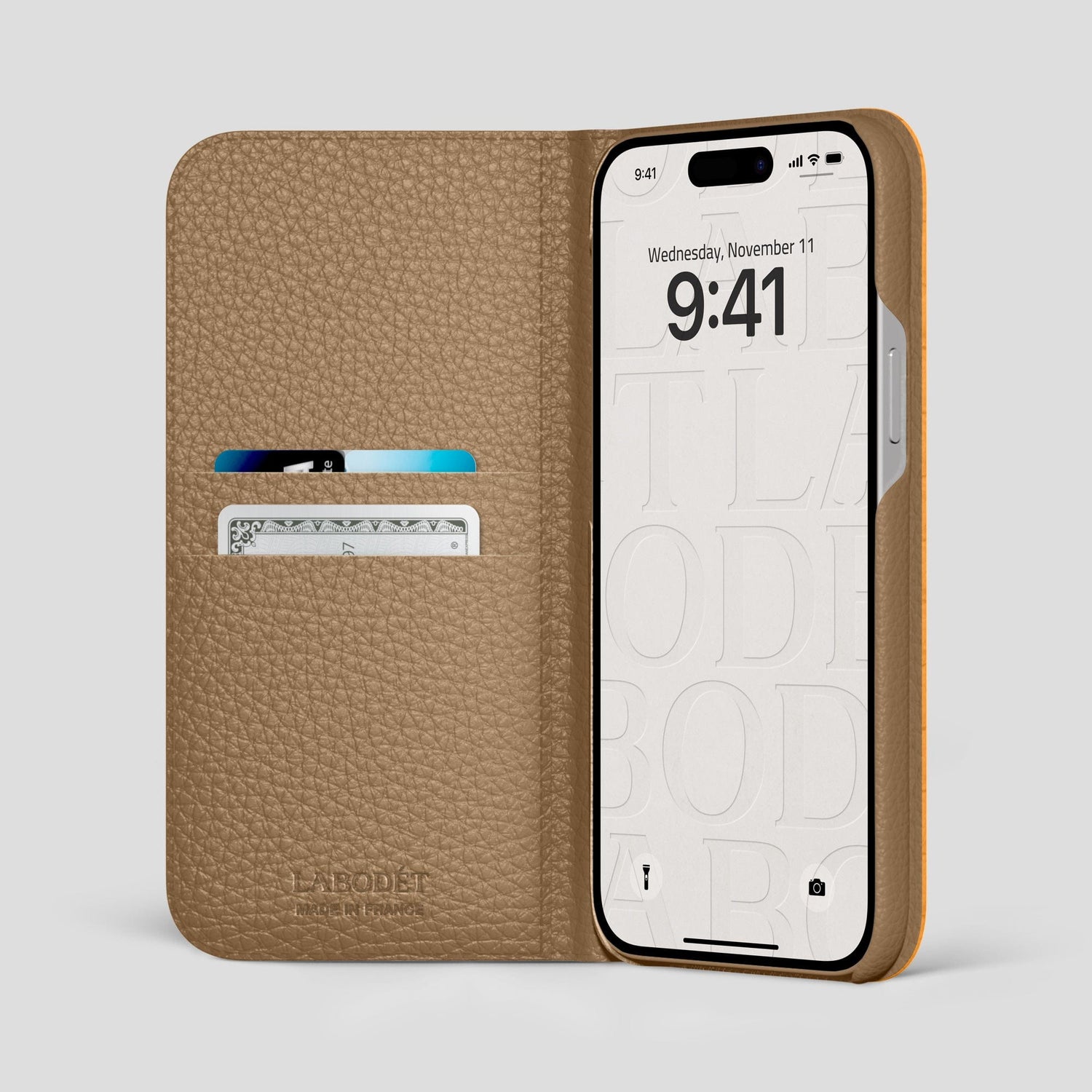 Chestnut iPhone 15 Pro Max Folio Case Ostrich with Steel Metal -2 | Chestnut-Steel