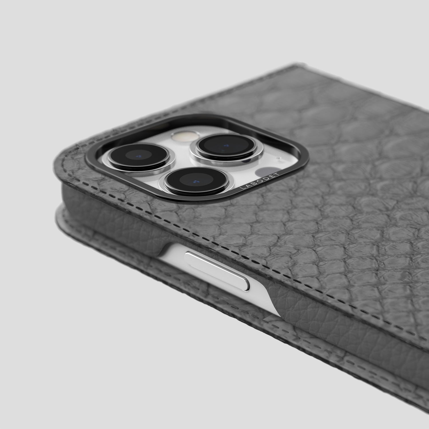 Grey iPhone 15 Pro Max Folio Case Python with Black Metal -5 | Grey-Black