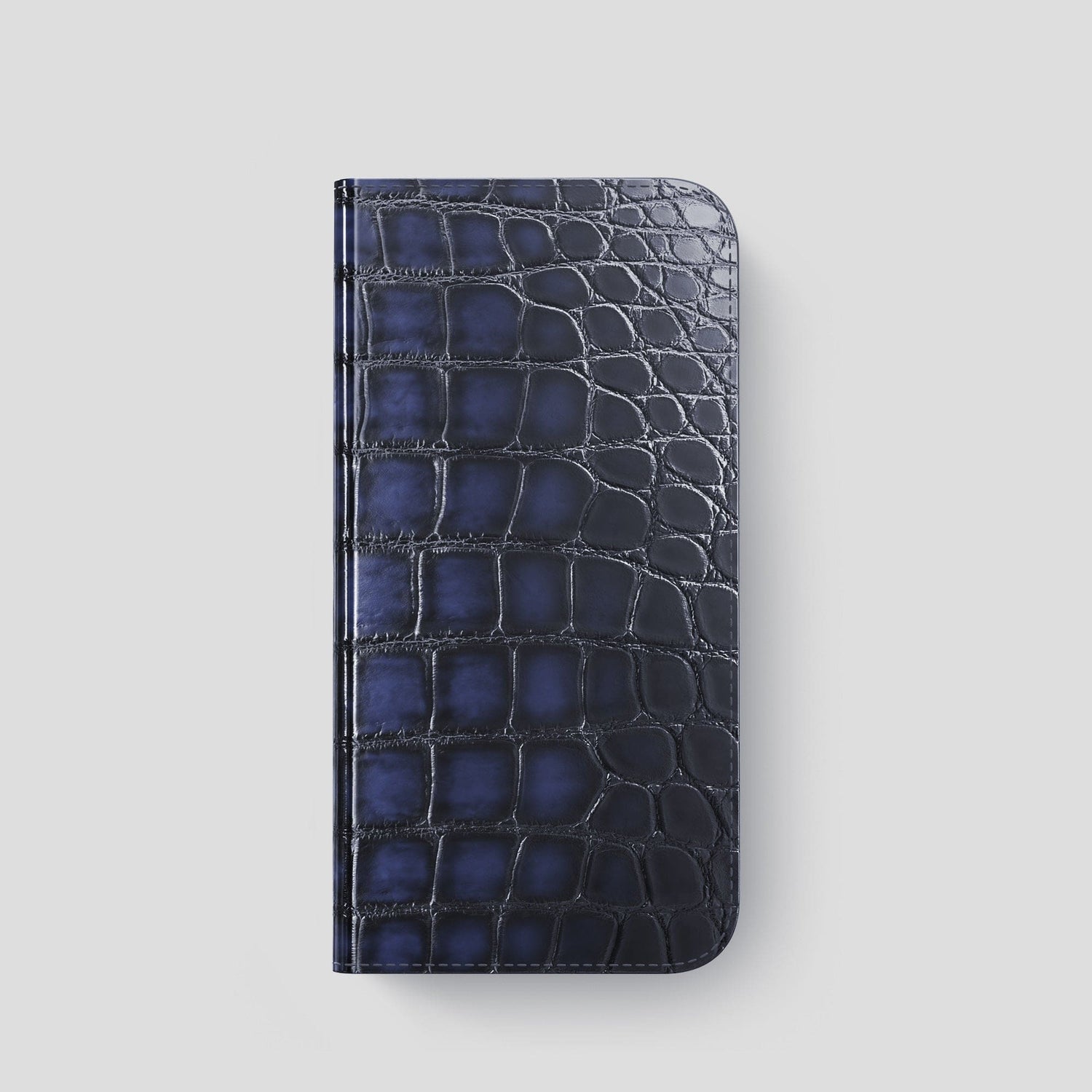 Havana-Blue iPhone 14 Folio Magsafe Case Patina Alligator with Steel Metal -4 | Havana-Blue-Steel