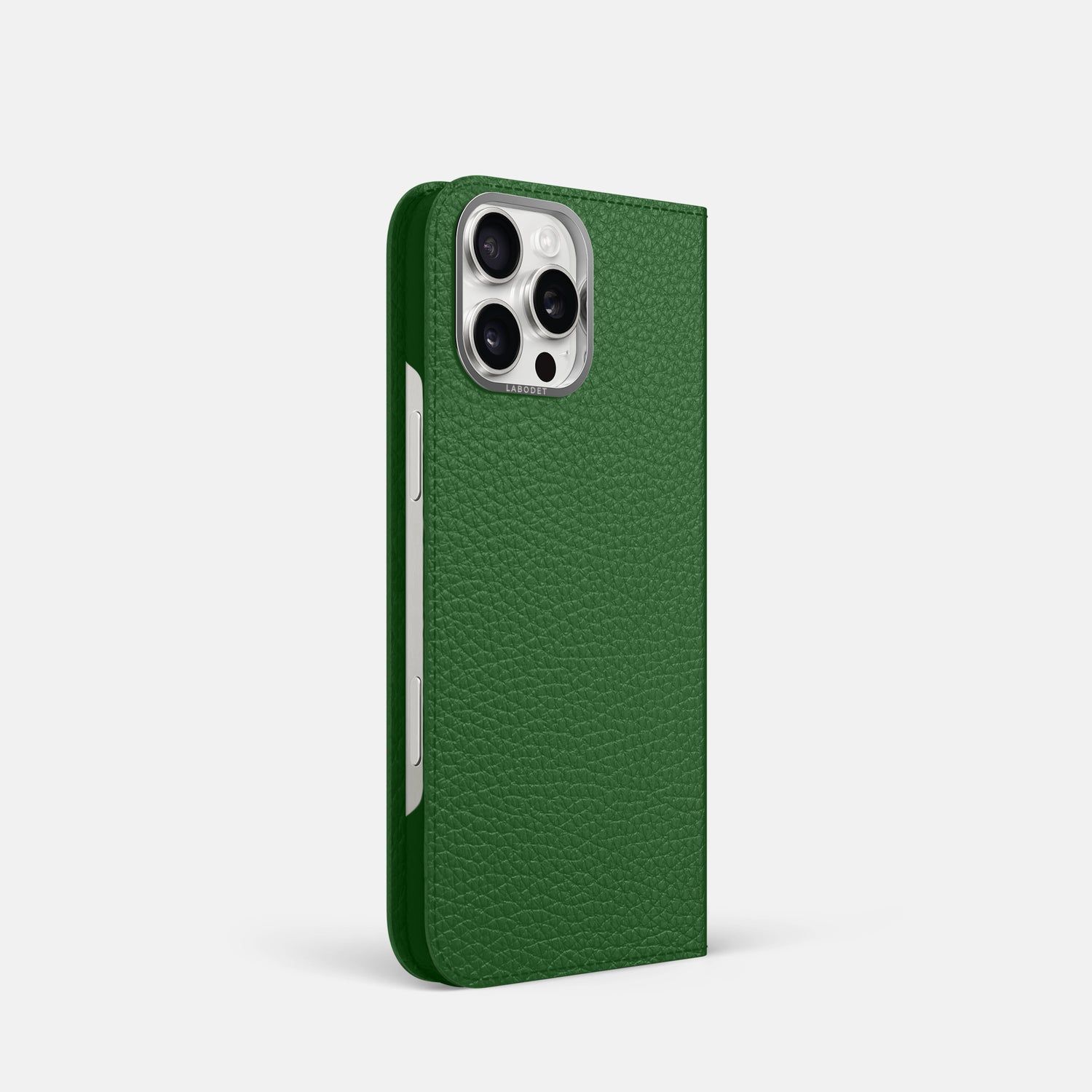 Dark Green iPhone 16 Pro Folio Case Calf with Steel Metal -1 | Dark-Green-Steel