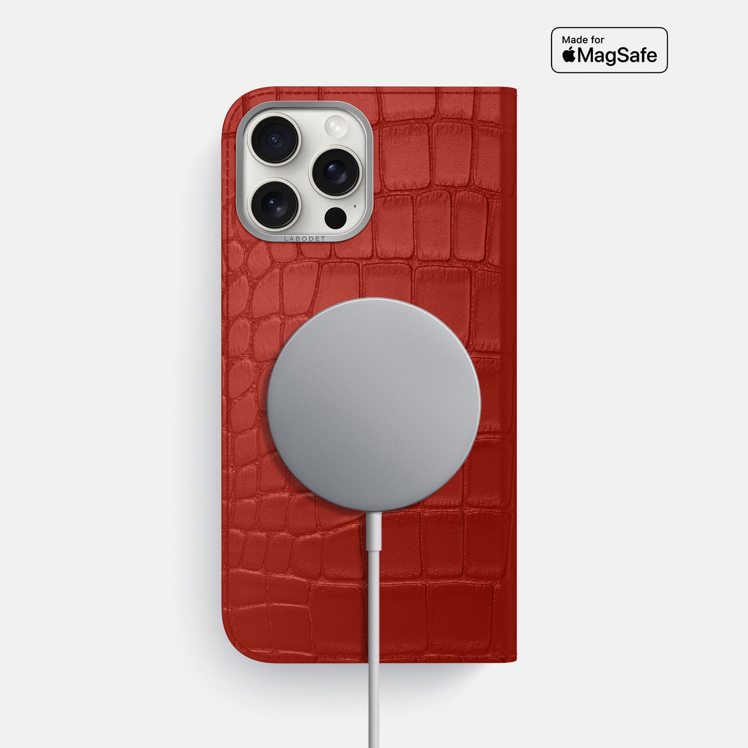 Red iPhone 16 Pro Max Folio Case Alligator with Steel Metal -3 | Red-Steel