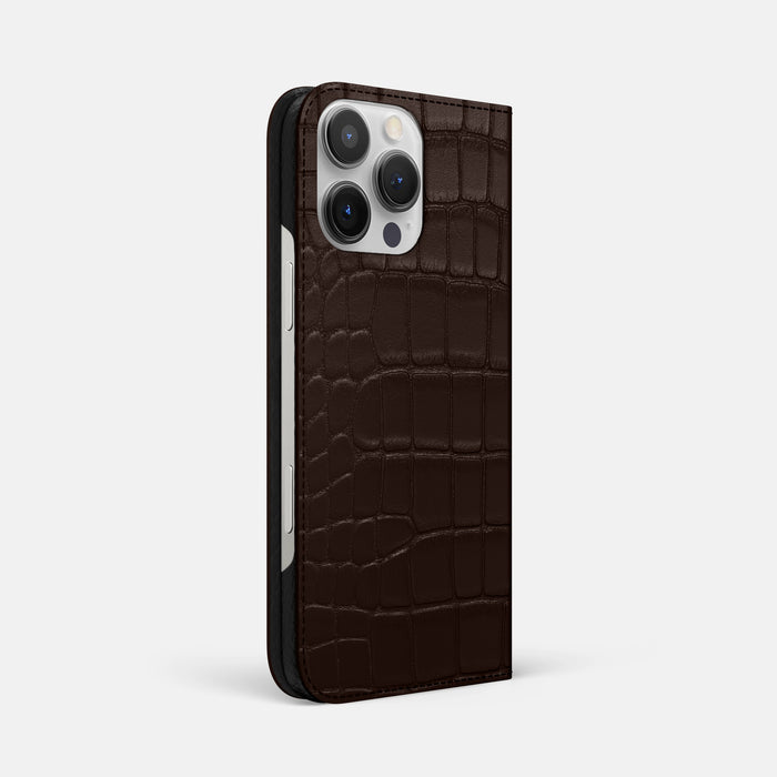 Dark-Brown iPhone 16 Pro Max Folio Slim Case Alligator -5 | Dark-Brown