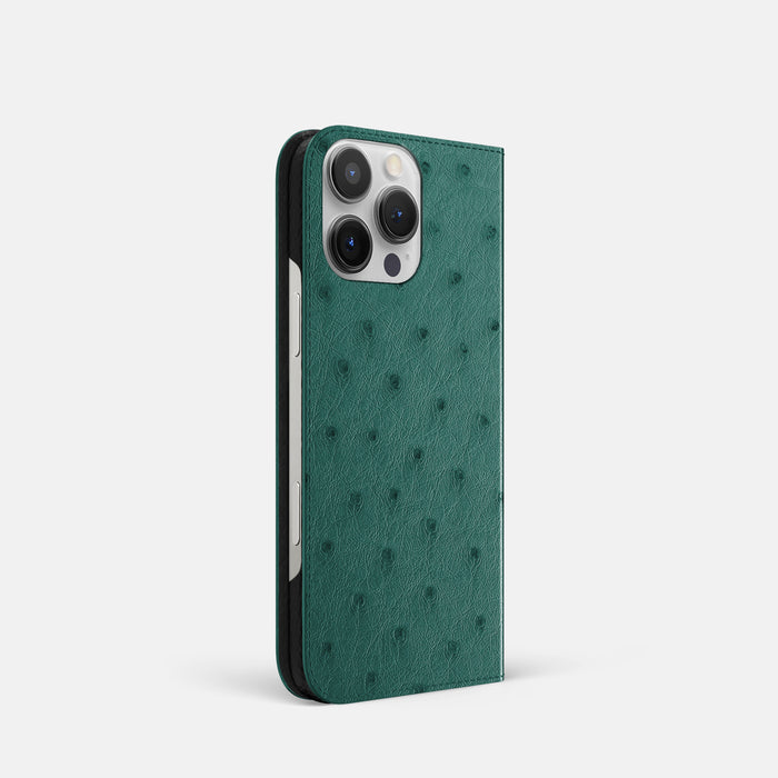 Forest-Green iPhone 16 Pro Folio Case Ostrich -1 | Forest-Green