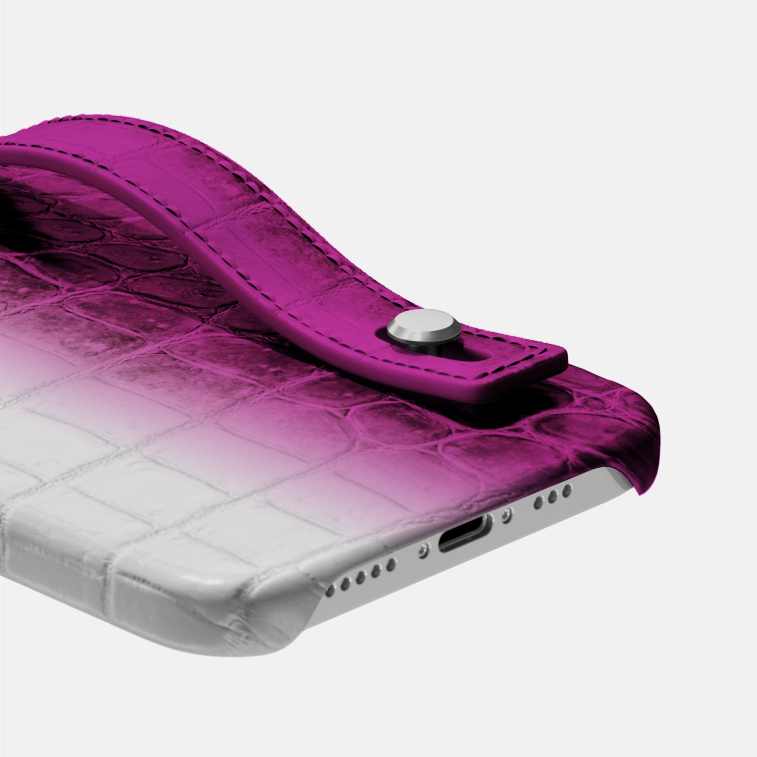 Fuchsia iPhone 16 Pro Max Hand Strap Case Himalayan Crocodile with Steel Metal -5 | Fuchsia-Steel