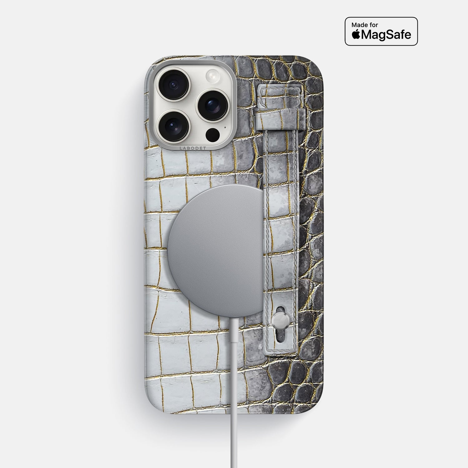 Gold iPhone 16 Pro Max Hand Strap Case Himalayan Crocodile with Steel Metal -4 | Gold-Steel