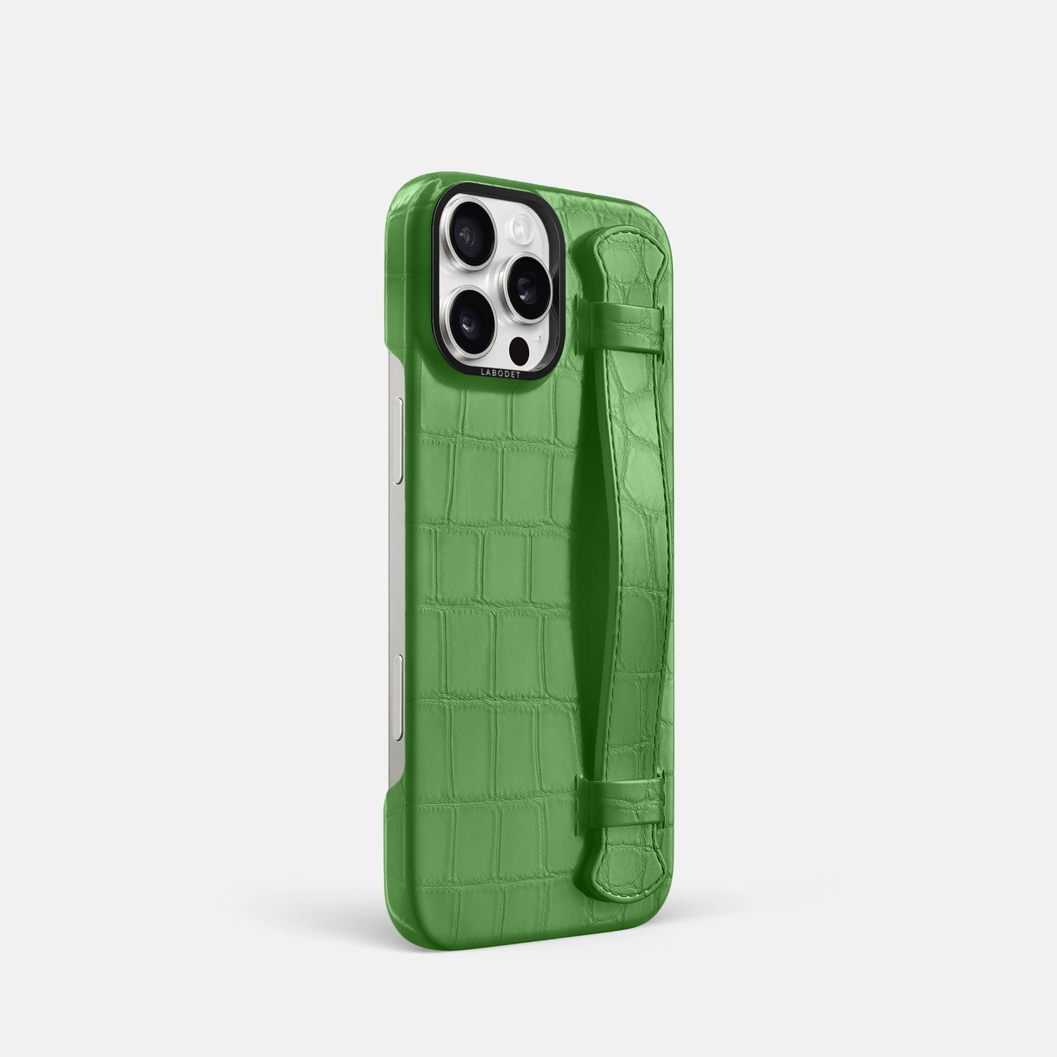 Apple-Green iPhone 16 Pro Handle Case Alligator with Black Metal -2 | Apple-Green-Black