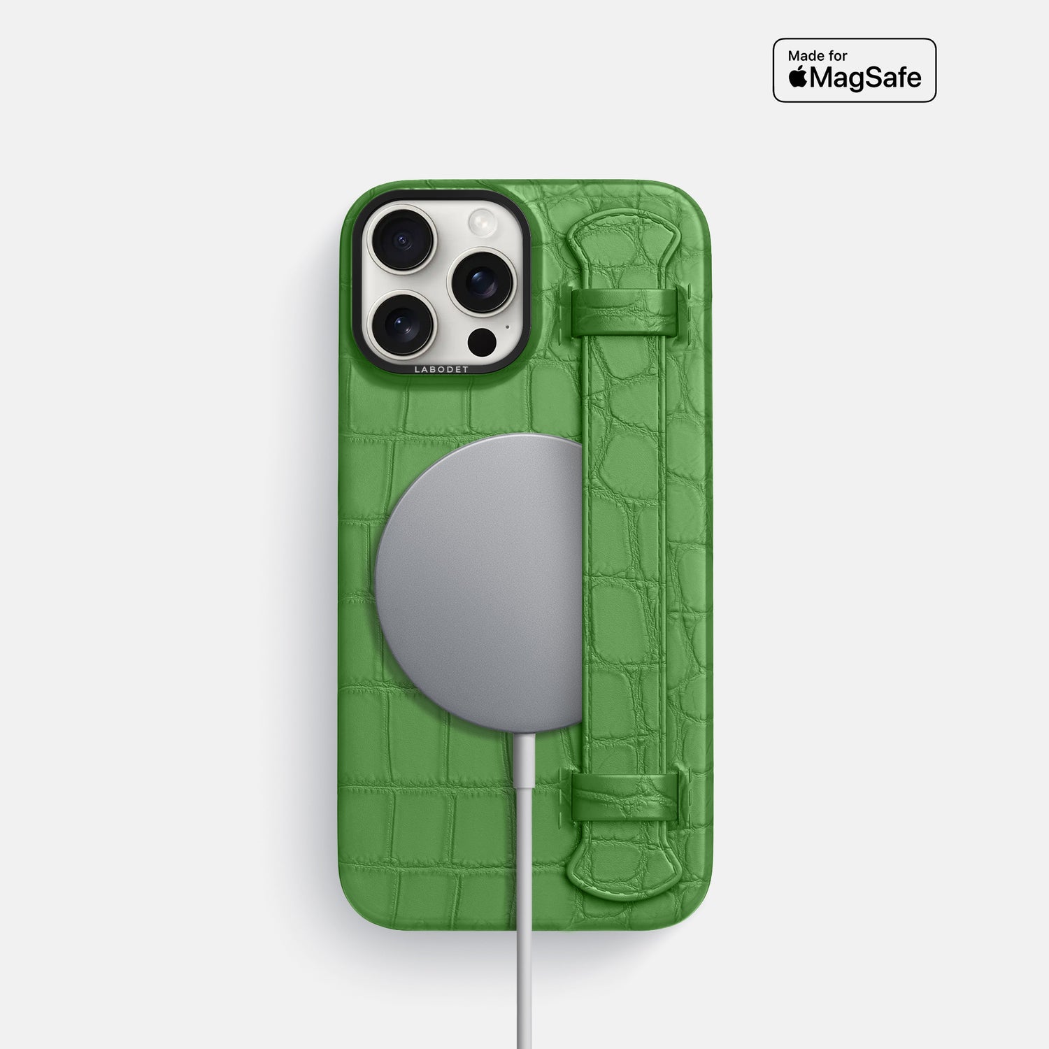 Apple-Green iPhone 16 Pro Handle Case Alligator with Black Metal -4 | Apple-Green-Black