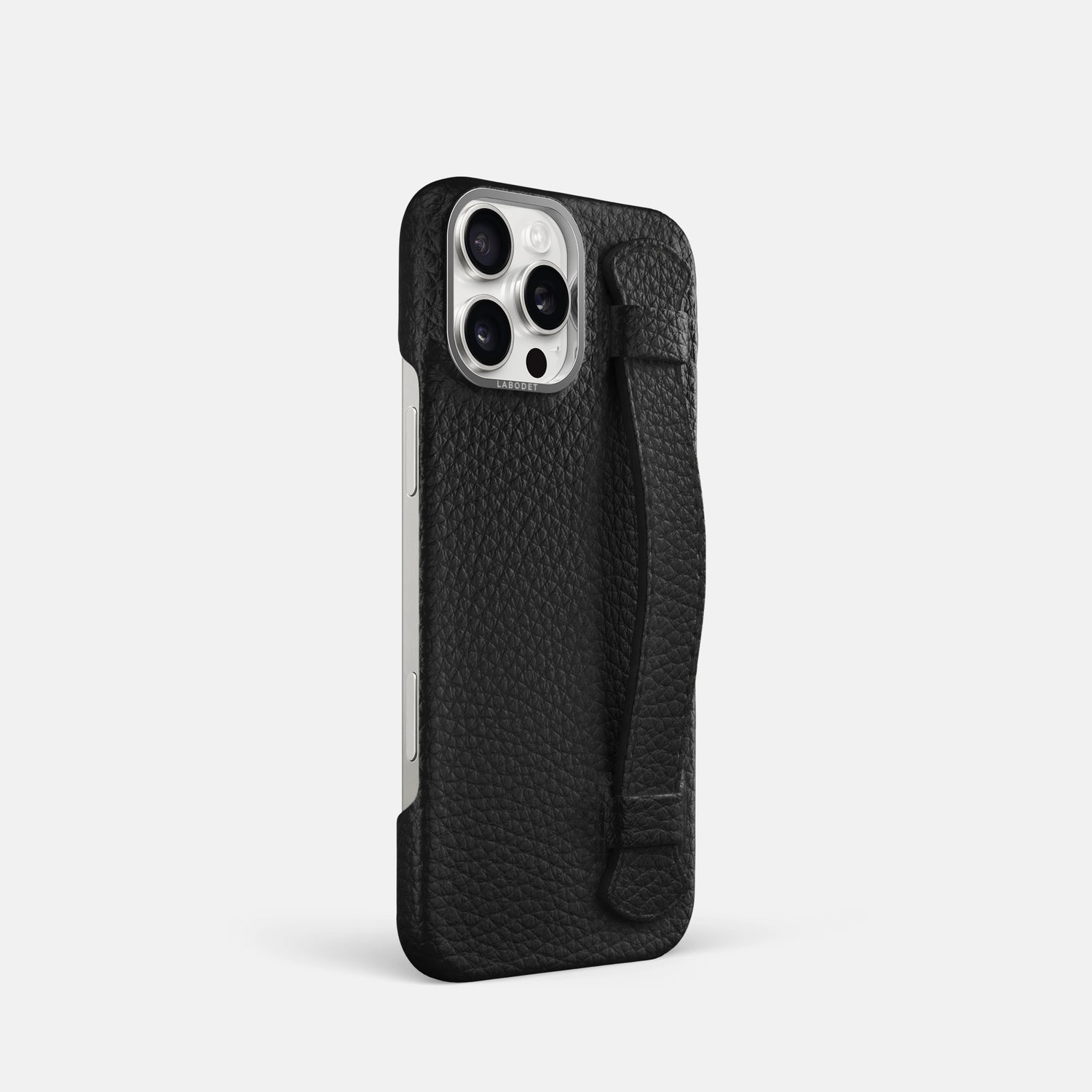 Black iPhone 16 Pro Handle Case Calf with Steel Metal -2 | Black-Steel