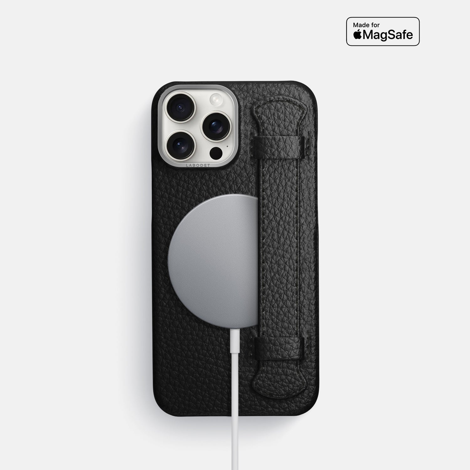 Black iPhone 16 Pro Handle Case Calf with Steel Metal -5 | Black-Steel