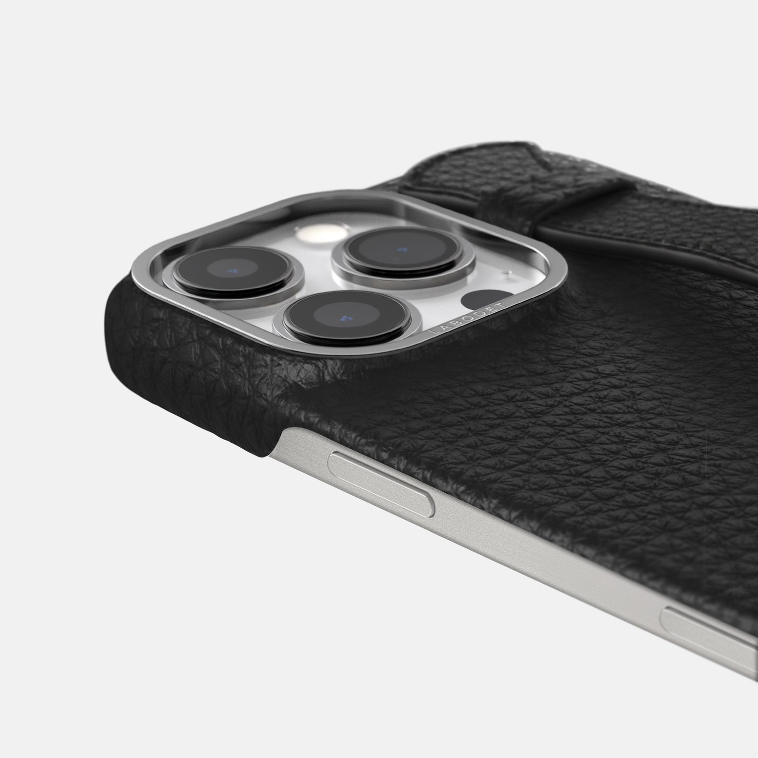 Black iPhone 16 Pro Handle Case Calf with Steel Metal -6 | Black-Steel