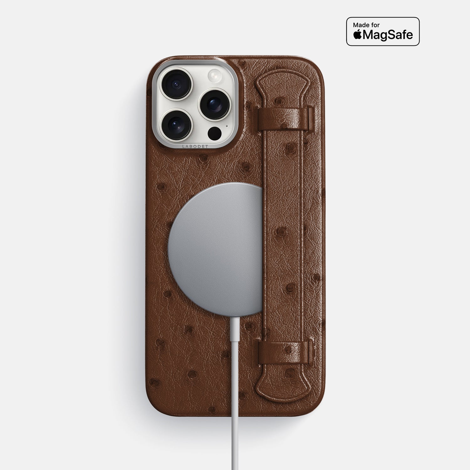 Chocolate iPhone 16 Pro Max Handle Case Ostrich with Steel Metal -5 | Chocolate-Steel