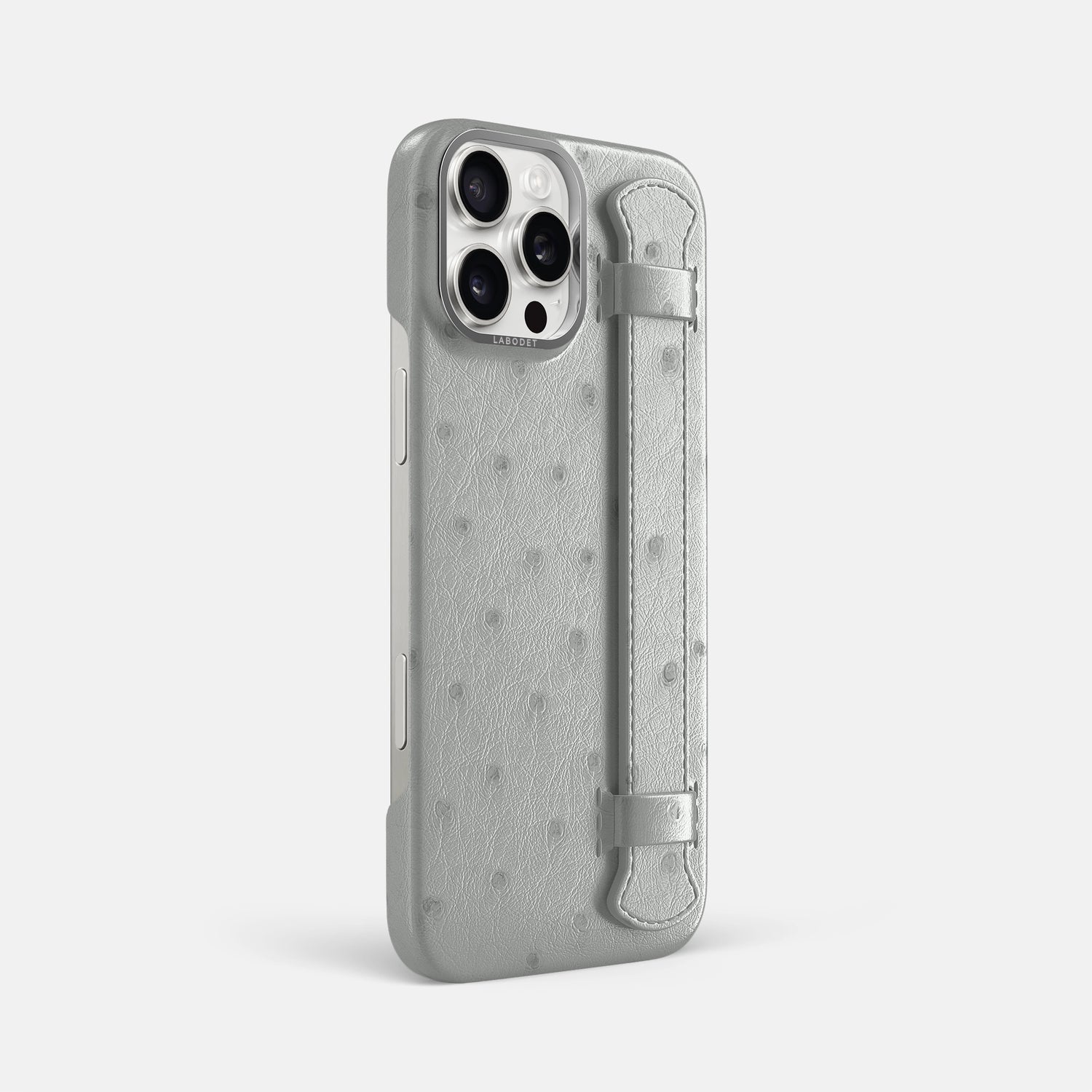 White iPhone 16 Pro Max Handle Case Ostrich with Steel Metal -2 | White-Steel