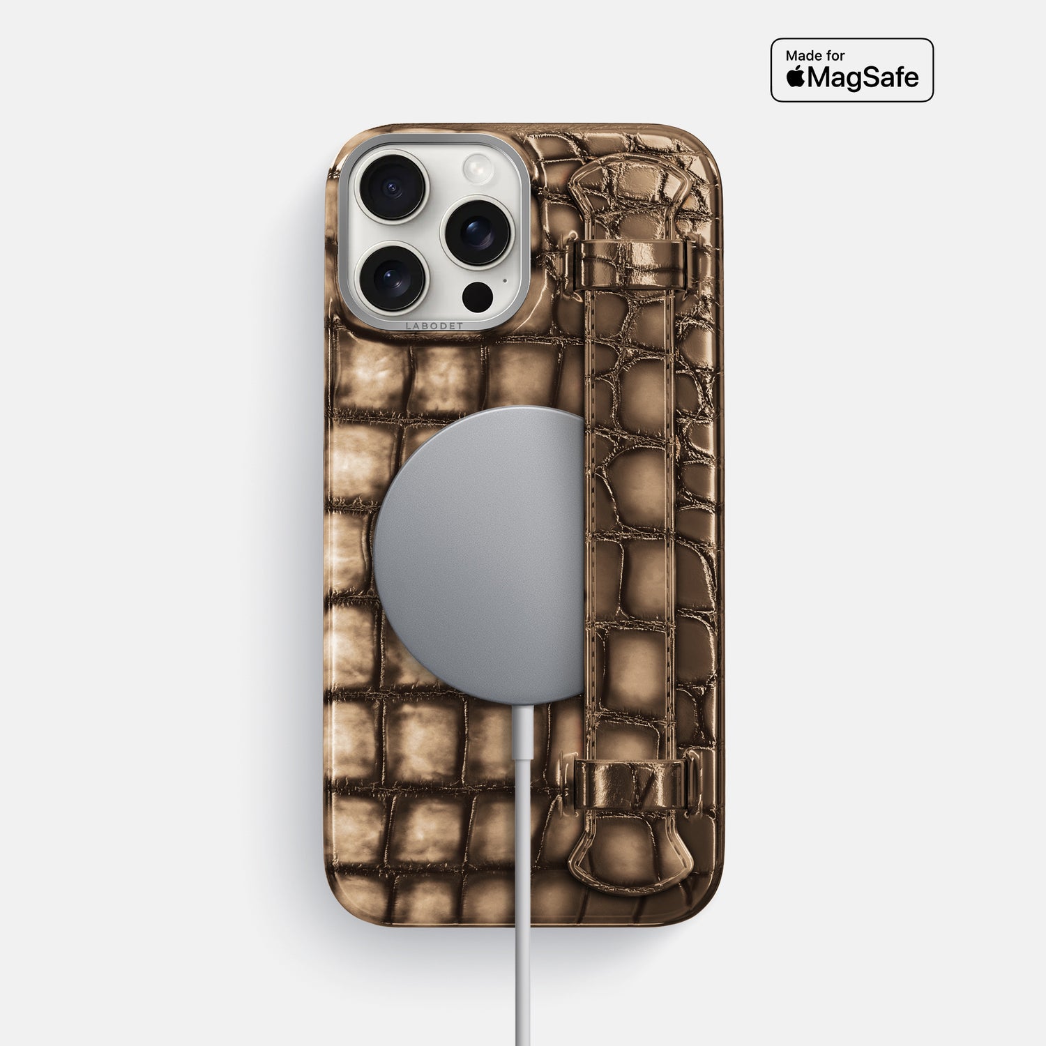 Etoupe iPhone 16 Pro Max Handle Case Patina Alligator with Steel Metal -5 | Etoupe-Steel