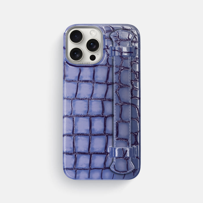 Lilac iPhone 16 Pro Max Handle Case Patina Alligator with Steel Metal -1 | Lilac-Steel