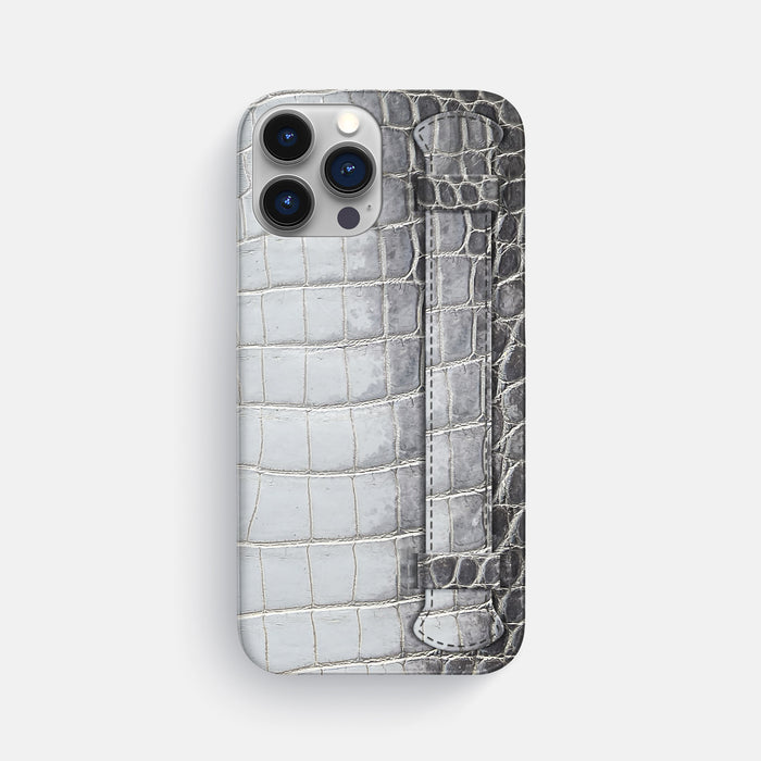 Silver iPhone 16 Pro Max Slim Handle Case In Himalayan Crocodile -1 | Silver