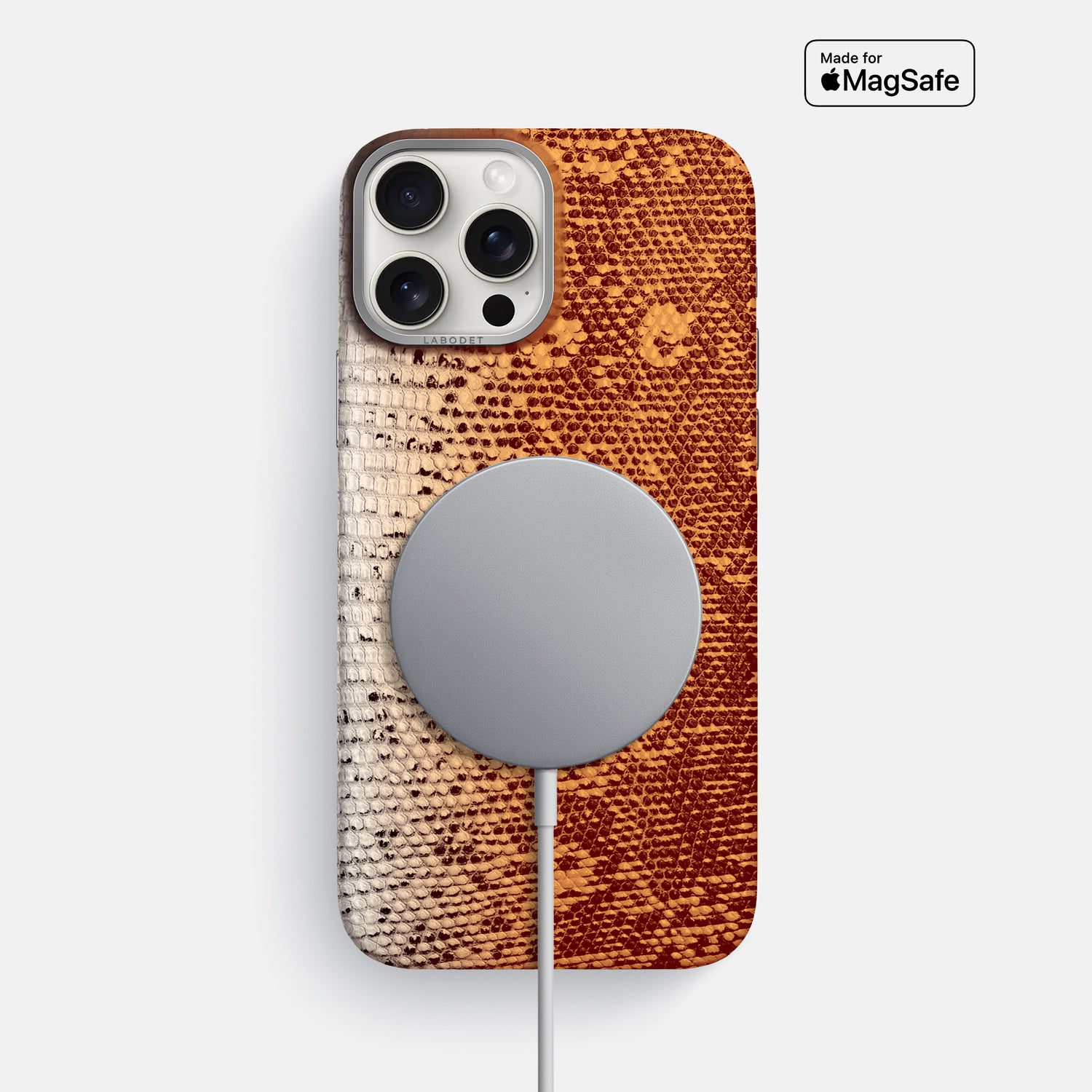 Orange iPhone 16 Pro Max Himalayan Lizard MagSafe Mask with Steel Metal -4 | Orange-Steel