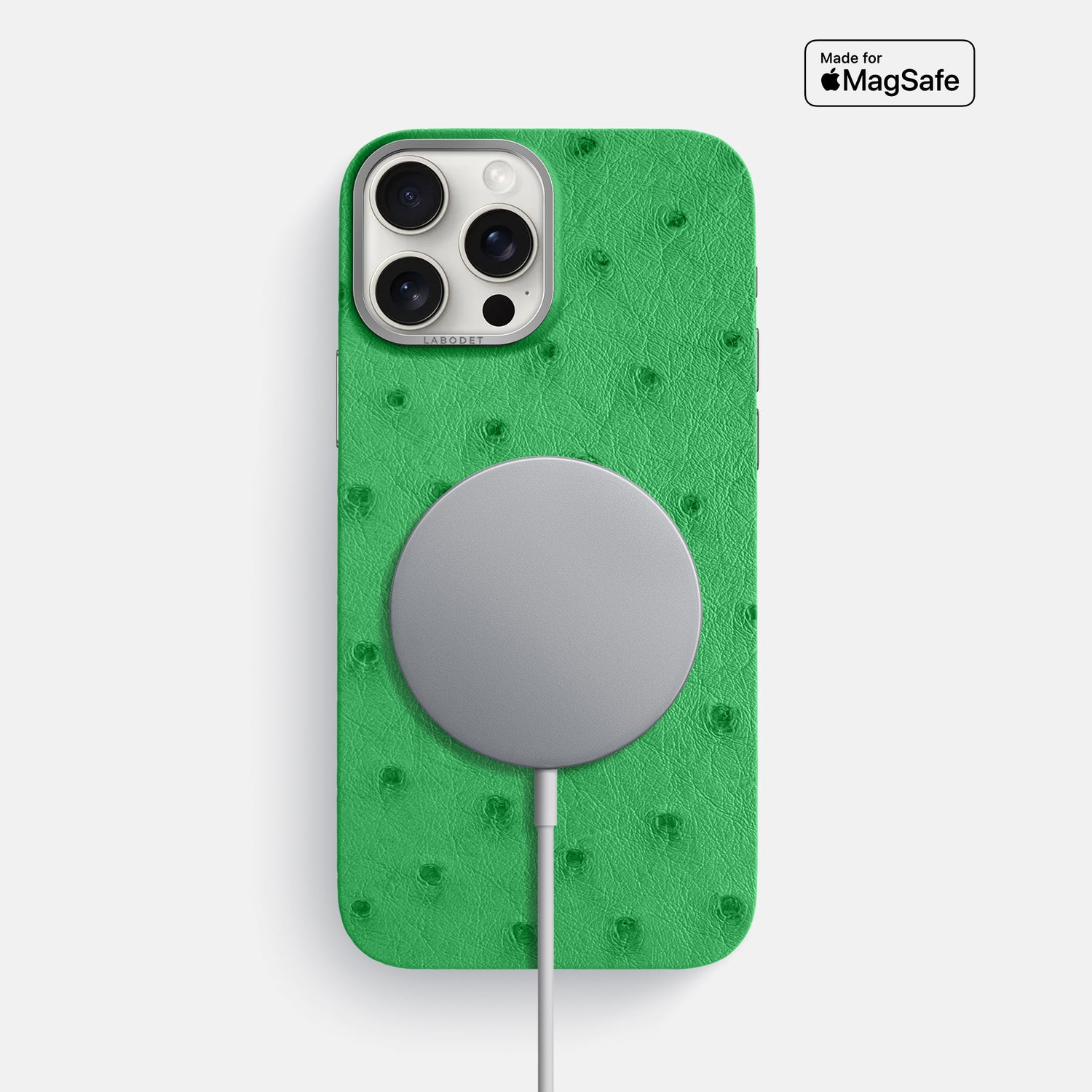 Kentucky Green iPhone 16 Pro Max MagSafe Mask Ostrich with Steel Metal -4 | Kentucky-Green-Steel