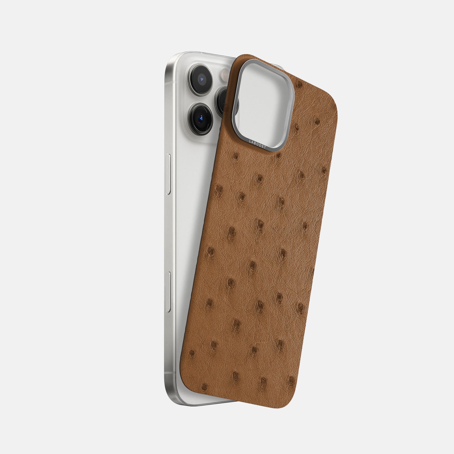 Medium-Brown iPhone 16 Pro Max MagSafe Mask Ostrich with Steel Metal -1 | Medium-Brown-Steel