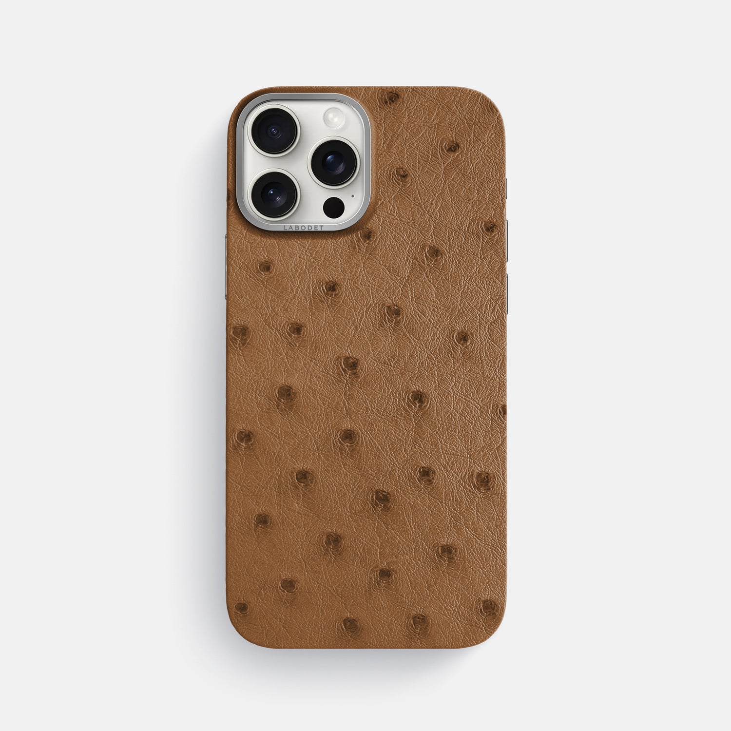 Medium-Brown iPhone 16 Pro Max MagSafe Mask Ostrich with Steel Metal -3 | Medium-Brown-Steel