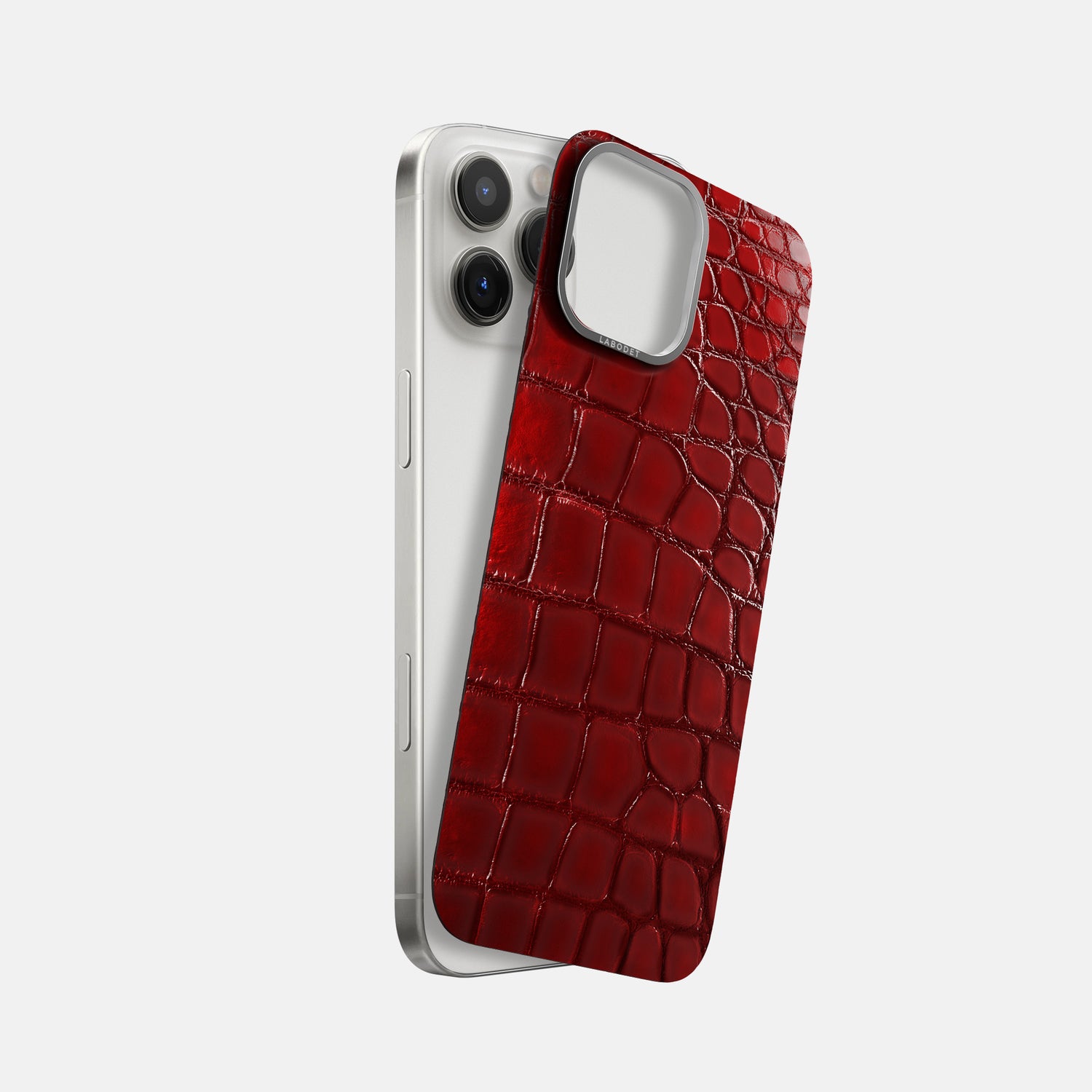 Burgundy iPhone 16 Pro Max MagSafe Mask Patina Alligator with Steel Metal -1 | Burgundy-Steel