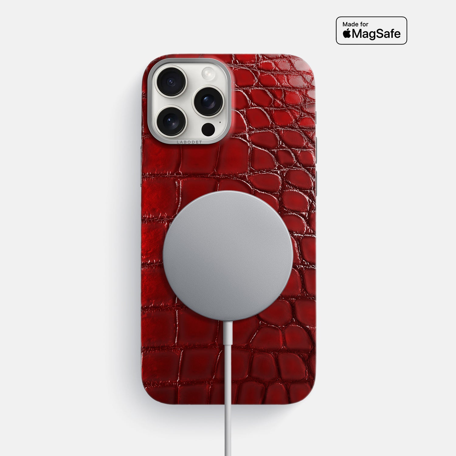 Burgundy iPhone 16 Pro Max MagSafe Mask Patina Alligator with Steel Metal -4 | Burgundy-Steel