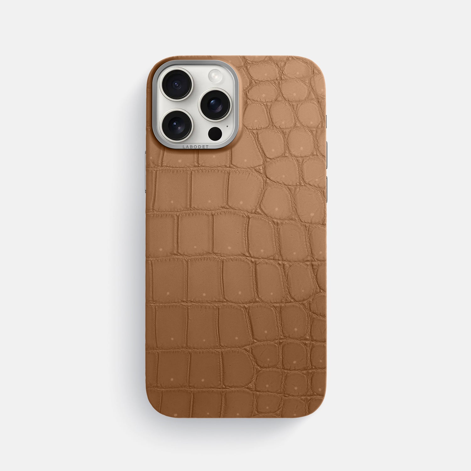 Milk-Chocolate iPhone 16 Pro Max Magsafe Mask Porosus Crocodile with Steel Metal -3 | Milk-Chocolate-Steel