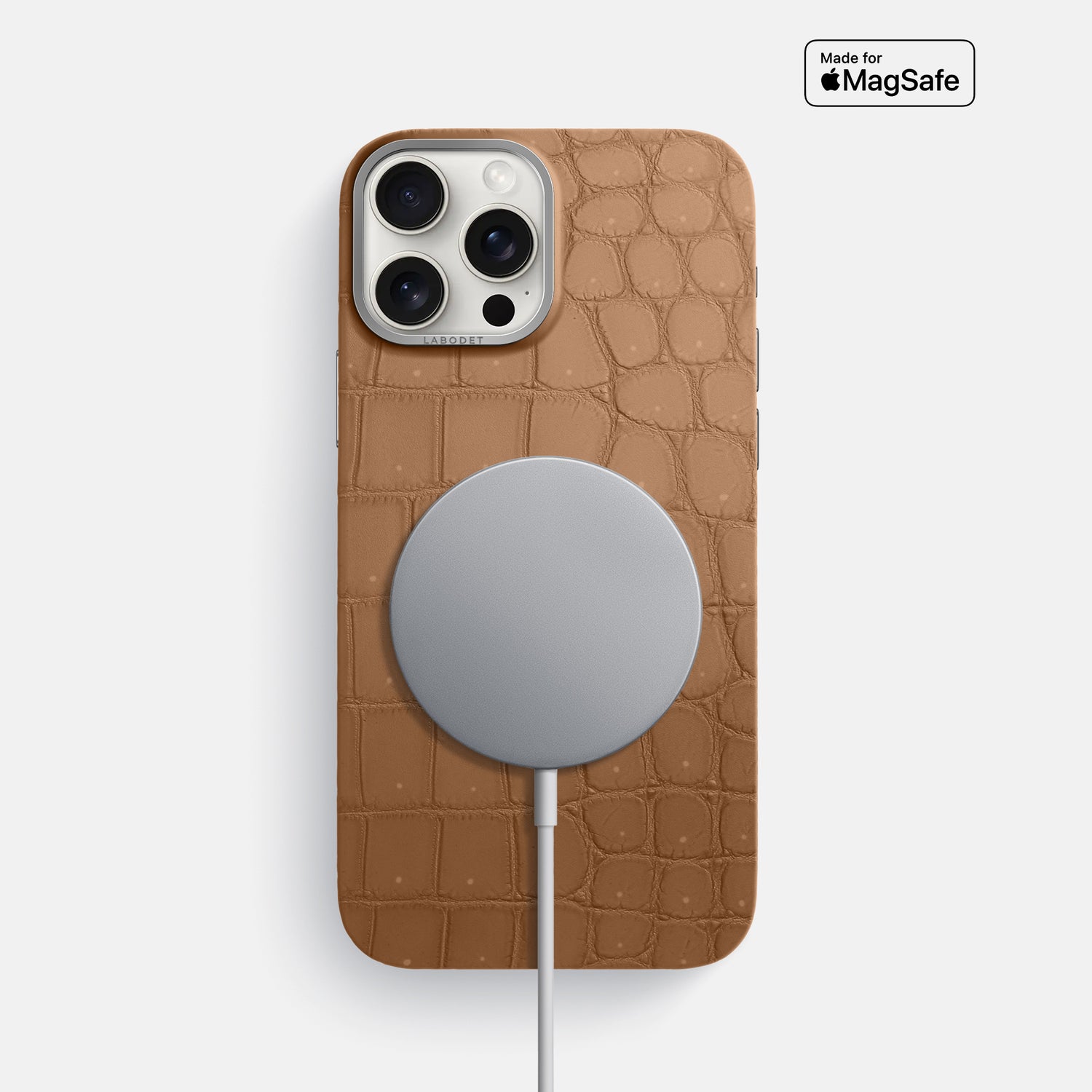 Milk-Chocolate iPhone 16 Pro Max Magsafe Mask Porosus Crocodile with Steel Metal -4 | Milk-Chocolate-Steel