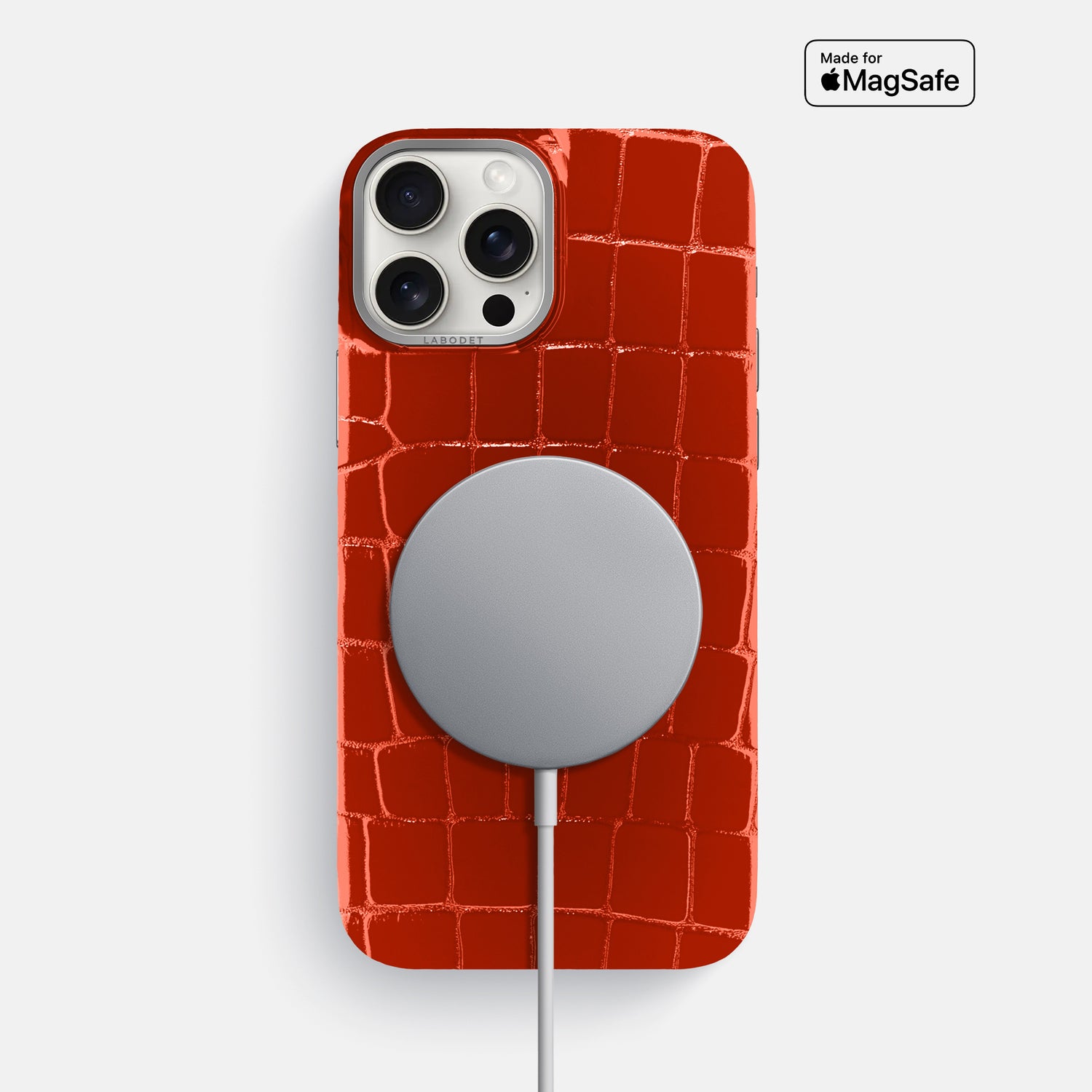 Orange iPhone 16 Pro Max MagSafe Ring Shiny Alligator with Steel Metal -4 | Orange-Steel