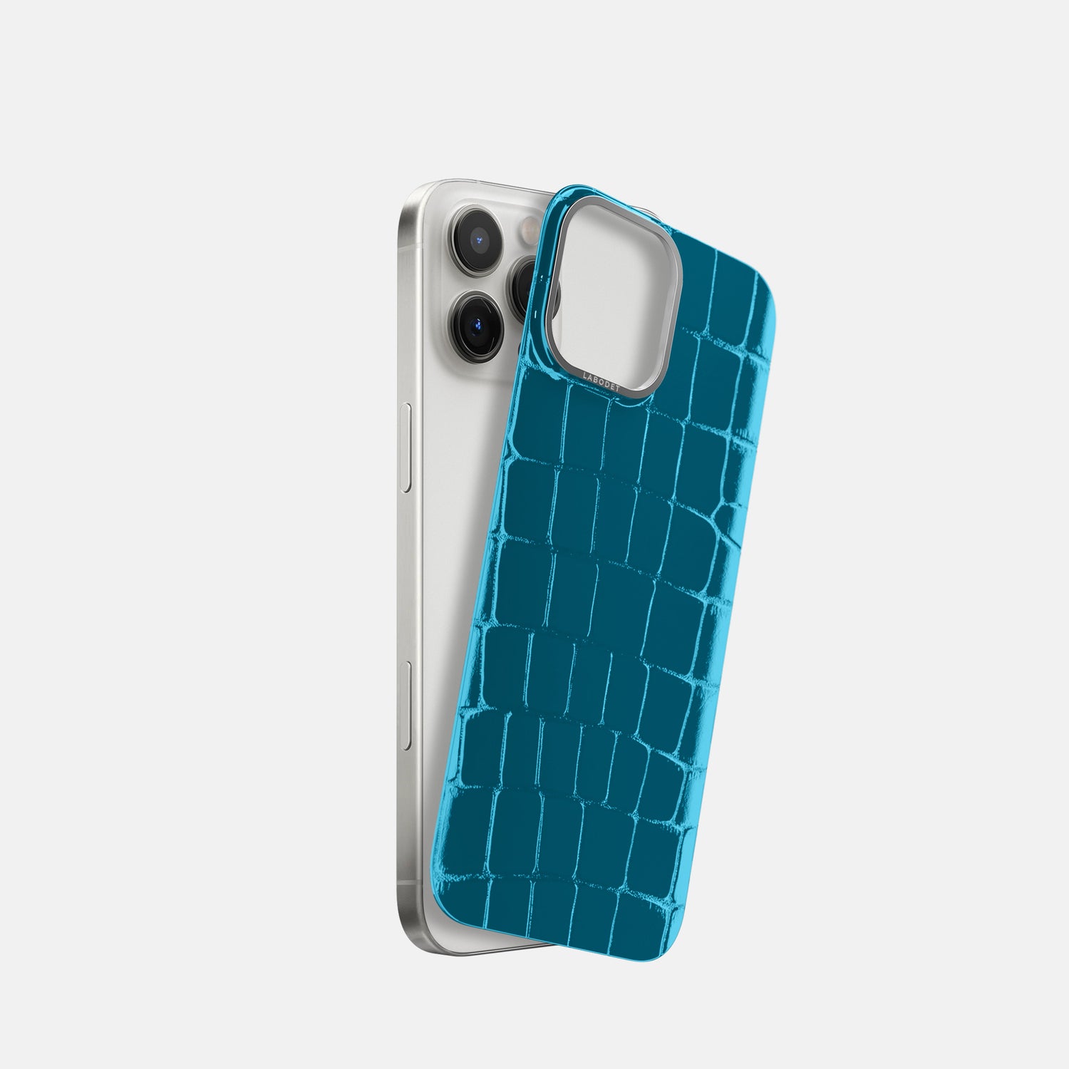 Blue iPhone 16 Pro MagSafe Mask Shiny Alligator with Steel Metal -1 | Blue-Steel