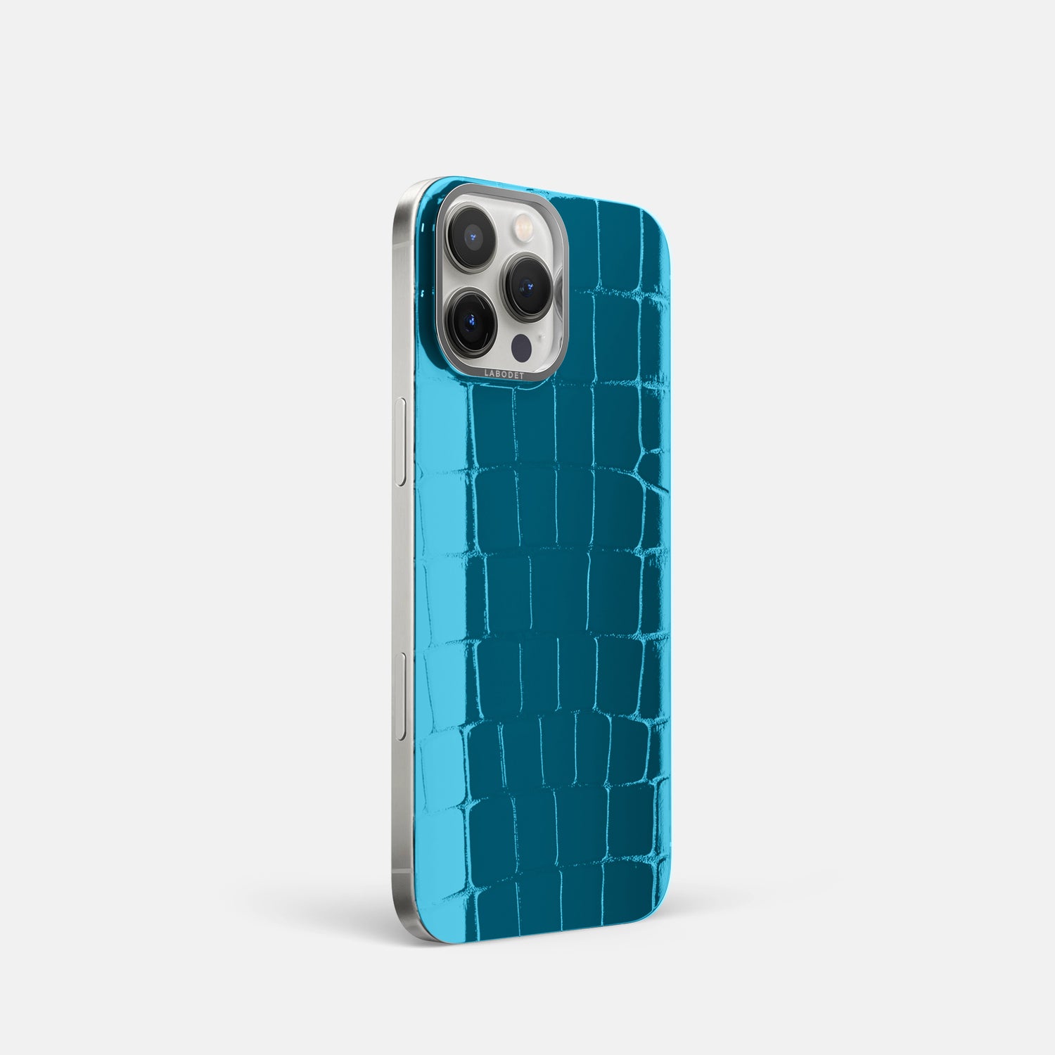 Blue iPhone 16 Pro MagSafe Mask Shiny Alligator with Steel Metal -2 | Blue-Steel