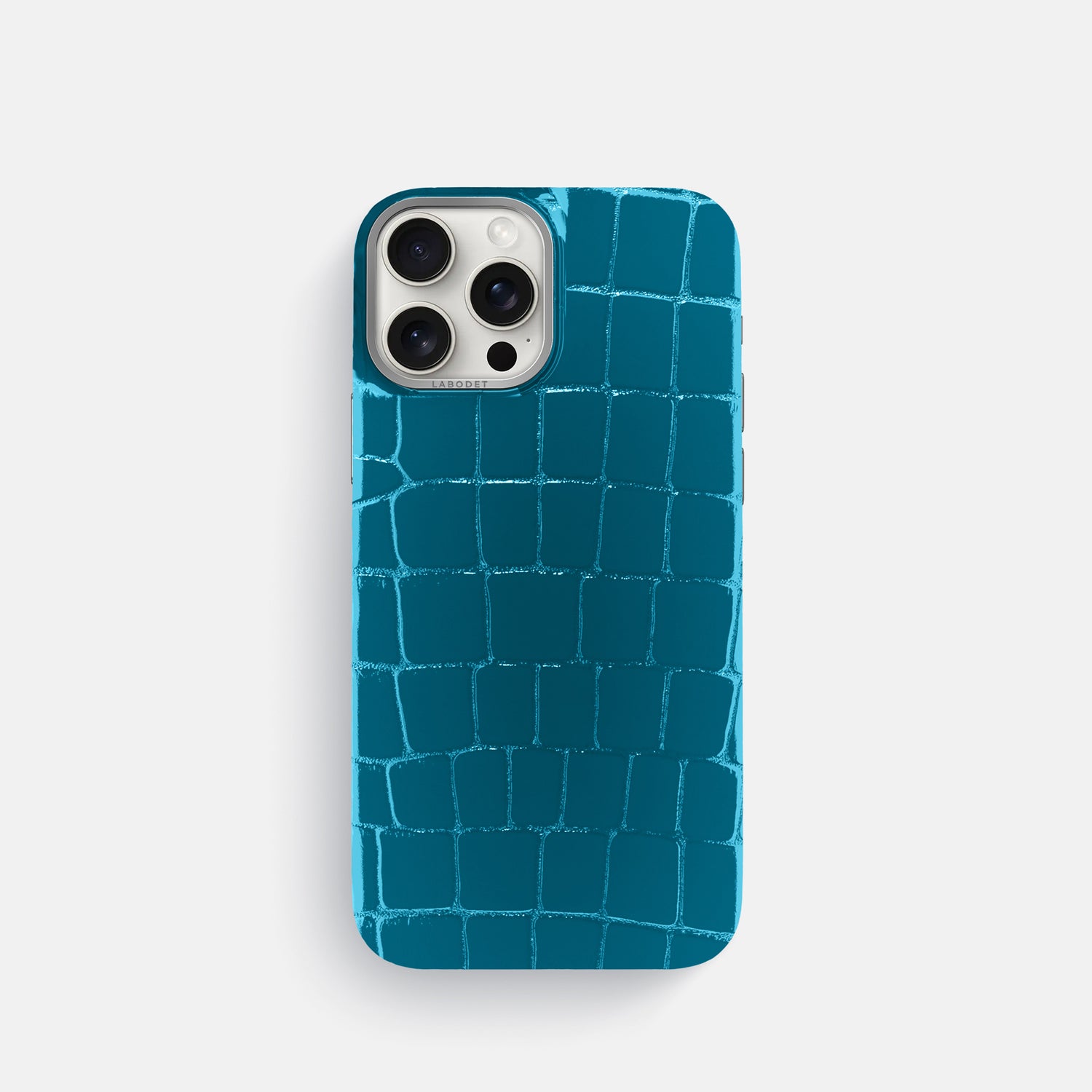 Blue iPhone 16 Pro MagSafe Mask Shiny Alligator with Steel Metal -3 | Blue-Steel