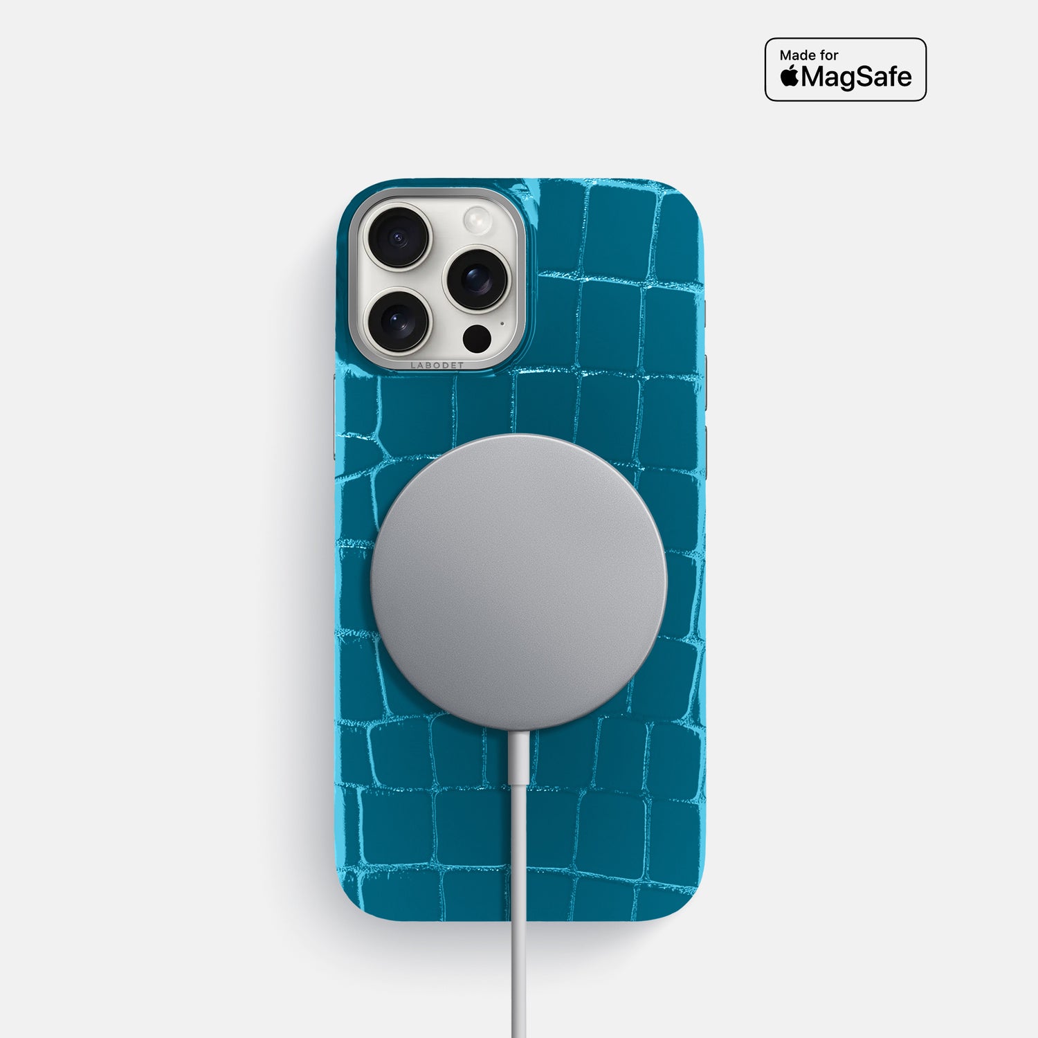 Blue iPhone 16 Pro MagSafe Mask Shiny Alligator with Steel Metal -4 | Blue-Steel