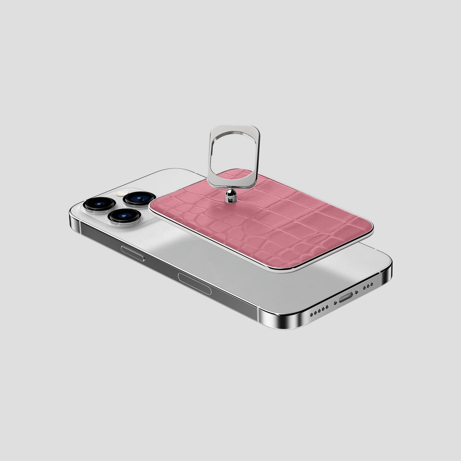 Pink MagSafe Ring iPhone 14 Pro Alligator with Steel Metal -4 | Pink-Steel