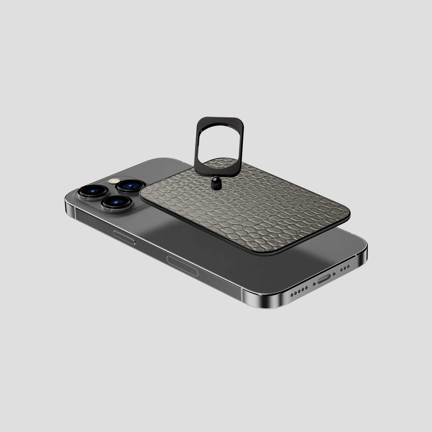 Grey iPhone 14 Pro MagSafe Ring Lizard with Black Metal -4 | Grey-Black