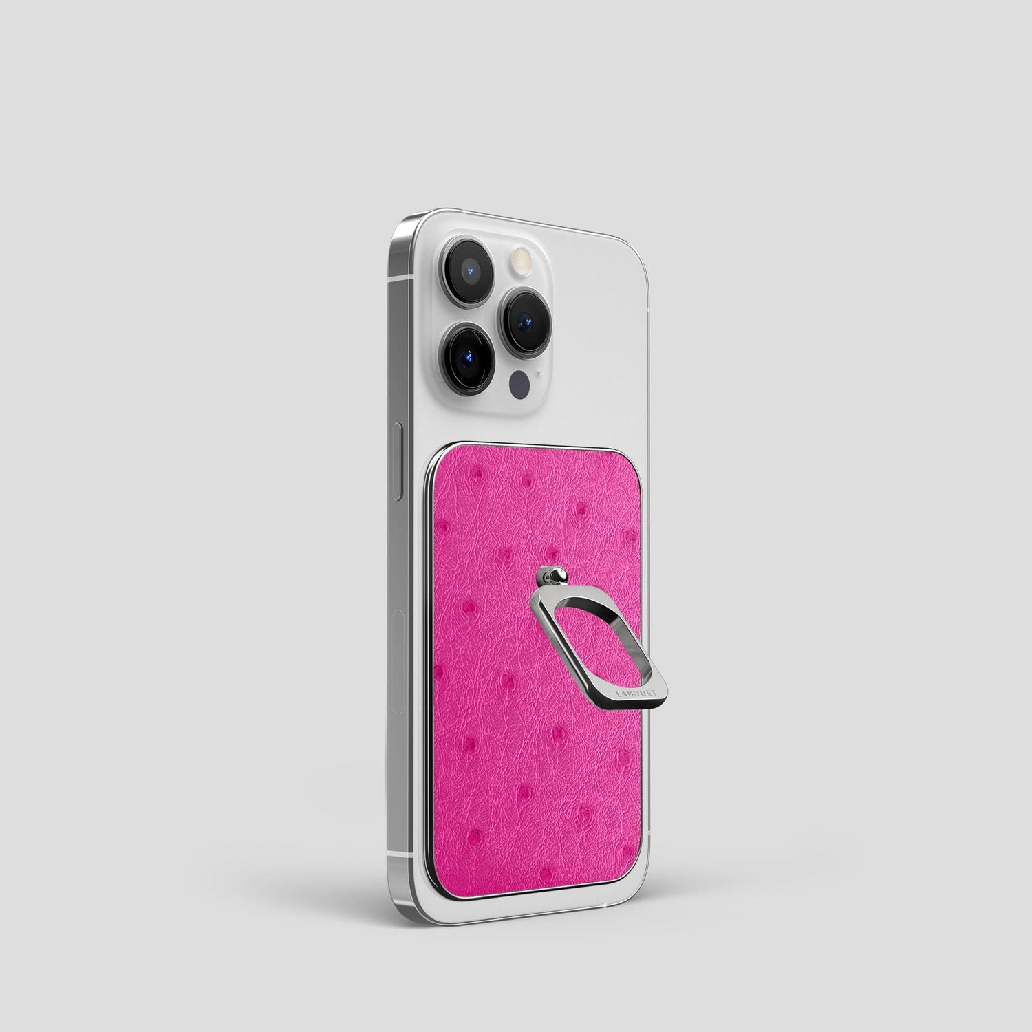 Fuchsia iPhone 14 Pro MagSafe Ring Ostrich with Steel Metal -2 | Fuchsia-Steel