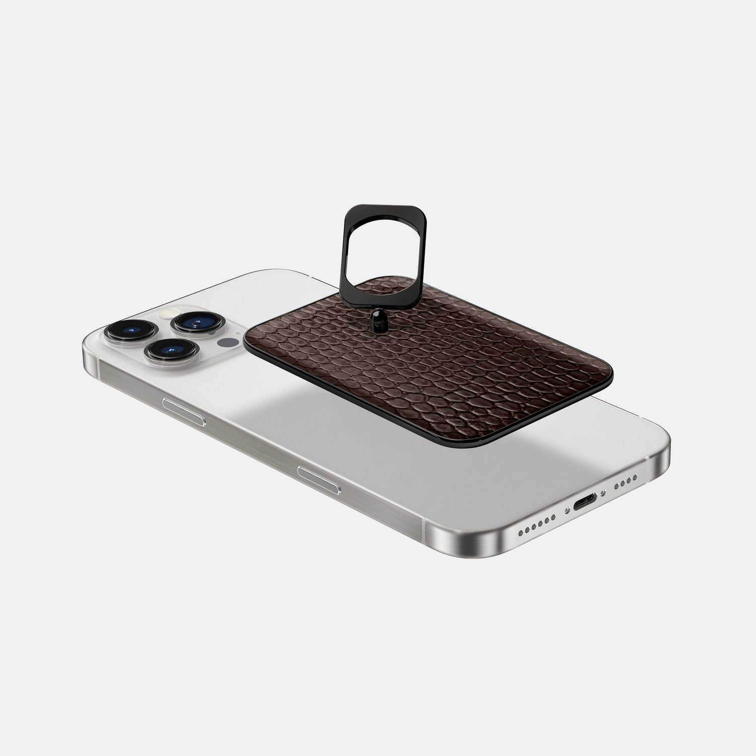 Brown iPhone 16 Pro MagSafe Ring Lizard with Black Metal -4 | Brown-Black