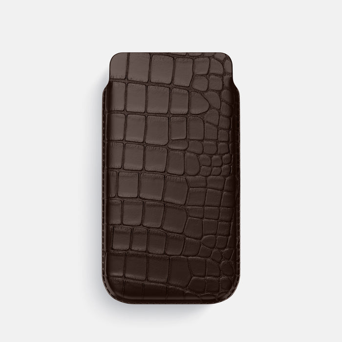 Dark Brown iPhone 16 Pro Pouch Case Alligator -1 | Dark-Brown