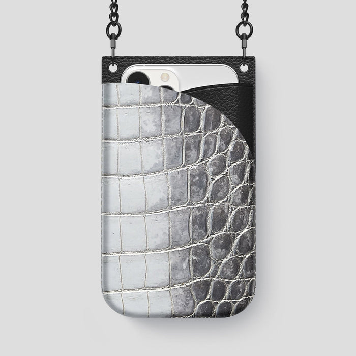 Silver iPhone 14 Pro Max Himalaya Crossbody Bag Himalayan Crocodile with Black Metal -1 | Silver-Black