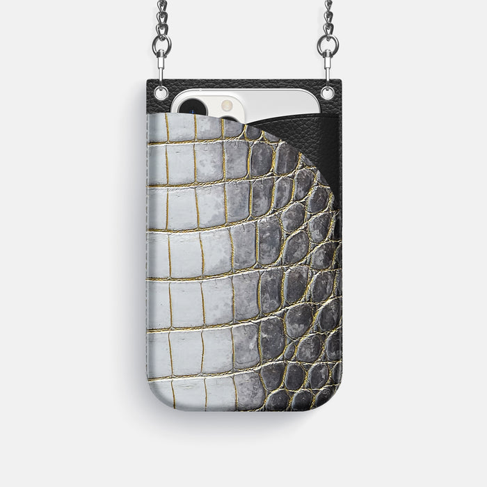 Gold iPhone 16 Pro Crossbody Bag Himalayan Crocodile with Steel Metal -1 | Gold-Steel
