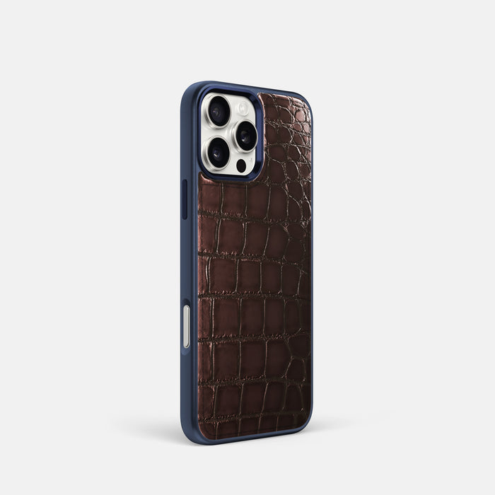 Grape-Wine iPhone 16 Pro Sport Toned Case Patina Alligator with Blue -2 | Grape-Wine-Blue
