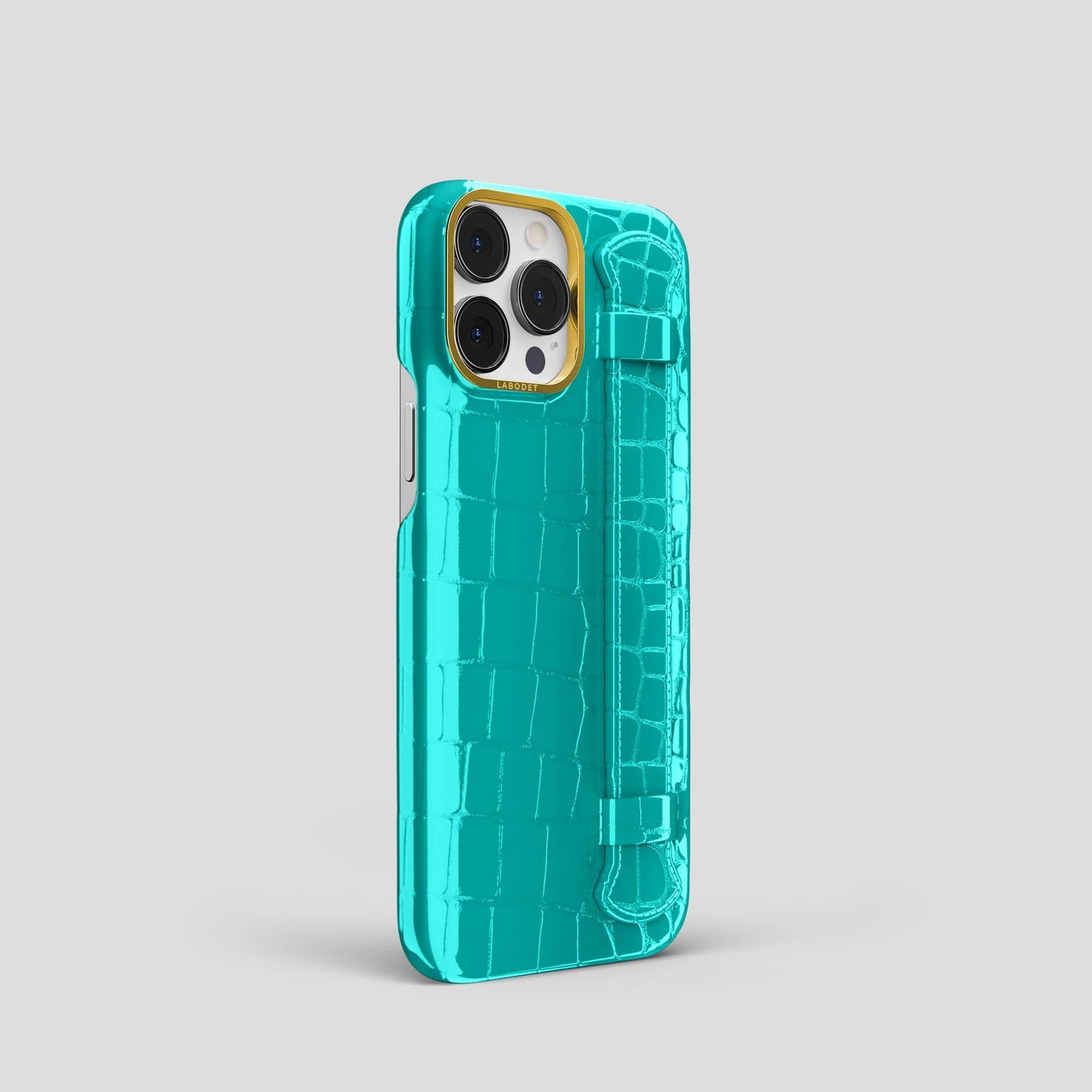 Mint iPhone 14 Pro Max Strap Case Shiny Alligator with Gold Metal -2 | Mint-Gold