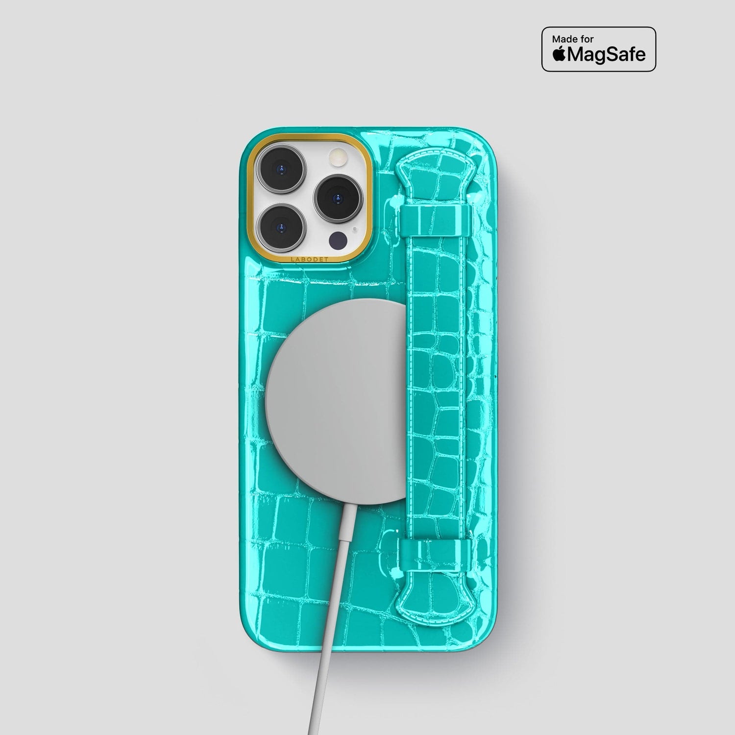 Mint iPhone 14 Pro Max Strap Case Shiny Alligator with Gold Metal -5 | Mint-Gold