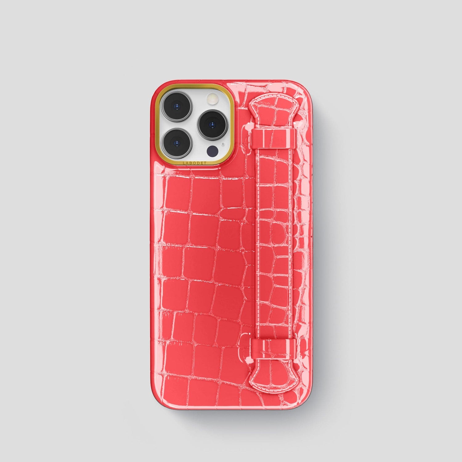 Papaya iPhone 14 Pro Max Strap Case Shiny Alligator with Gold Metal -1 | Papaya-Gold