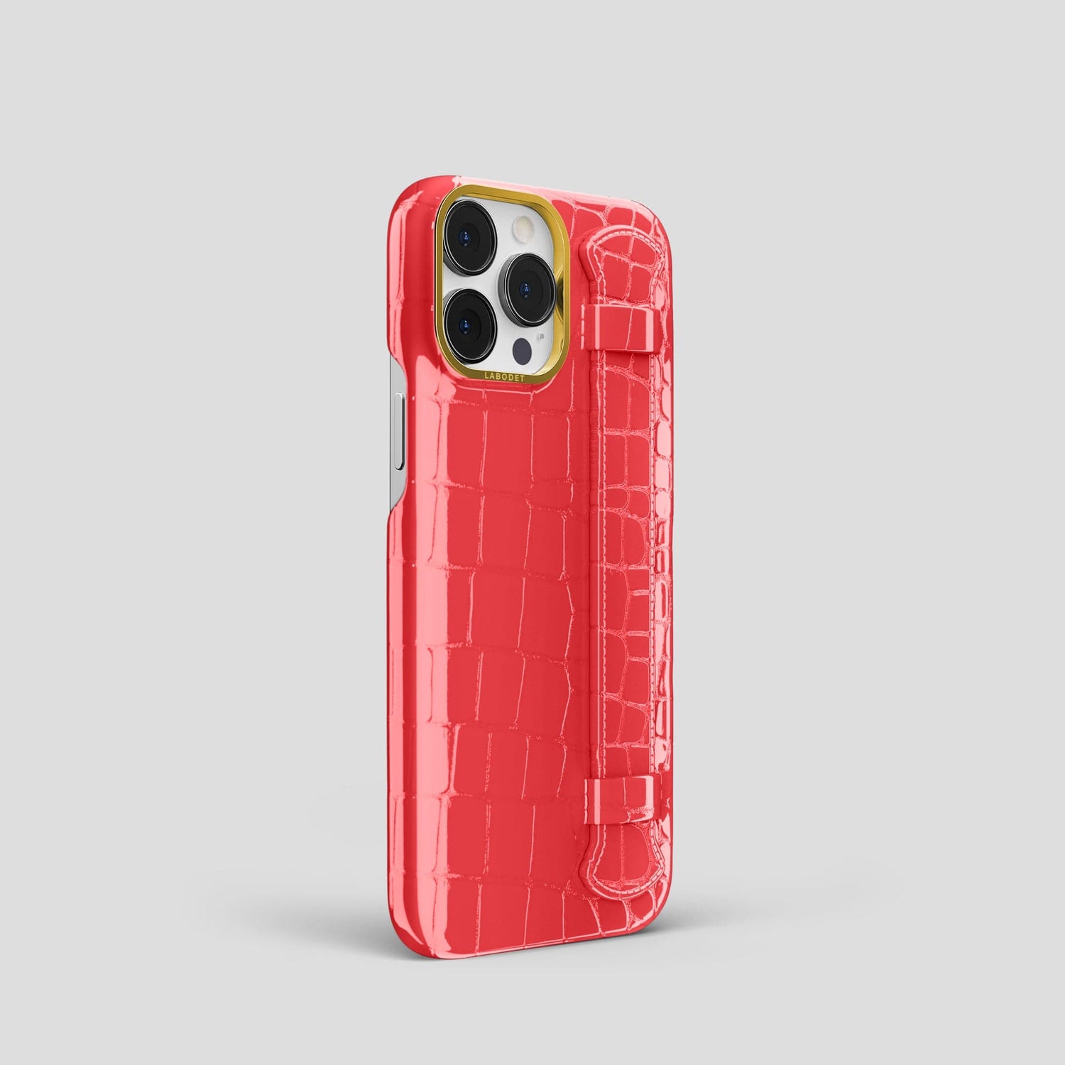 Papaya iPhone 14 Pro Max Strap Case Shiny Alligator with Gold Metal -2 | Papaya-Gold