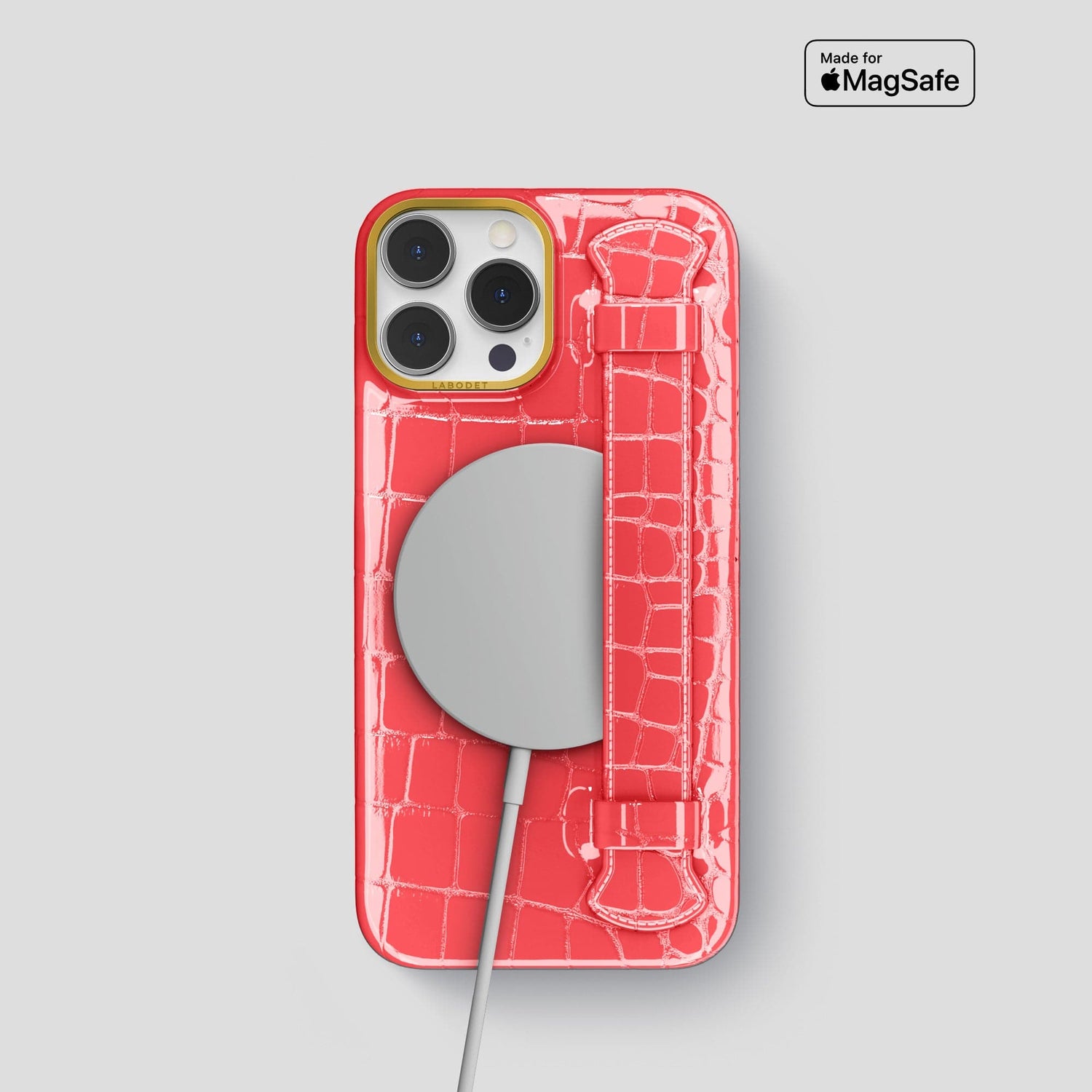 Papaya iPhone 14 Pro Max Strap Case Shiny Alligator with Gold Metal -5 | Papaya-Gold