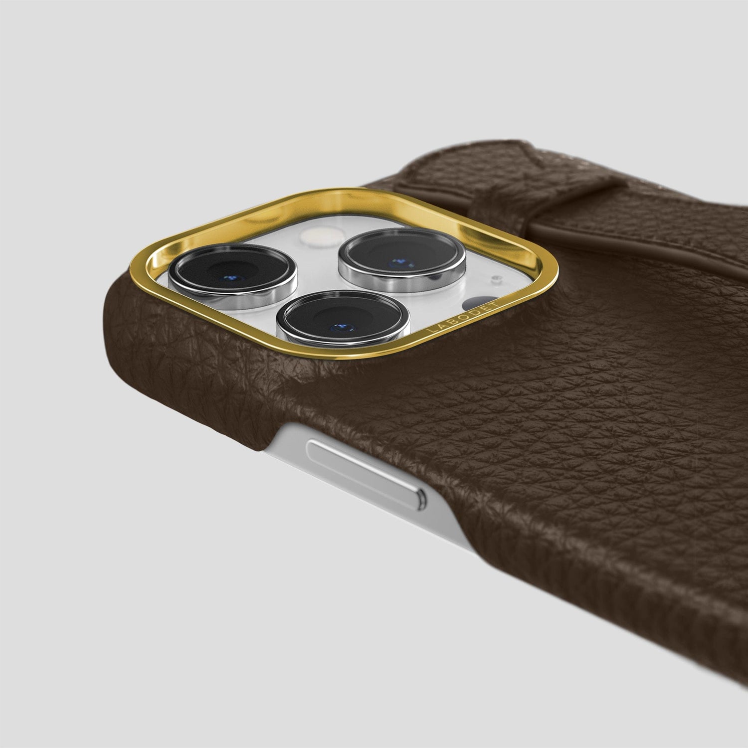 Dark Brown iPhone 15 Pro Max Strap Case Calf with Gold Metal -6 | Dark-Brown-Gold