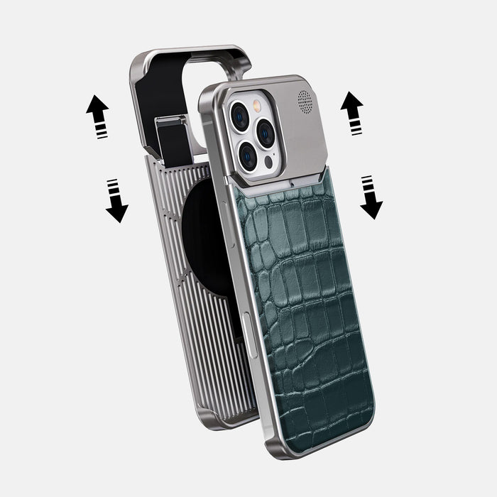 Metallic-Blue iPhone 16 Pro Max Cyber Case Alligator with Steel -2 | Metallic-Blue-Steel