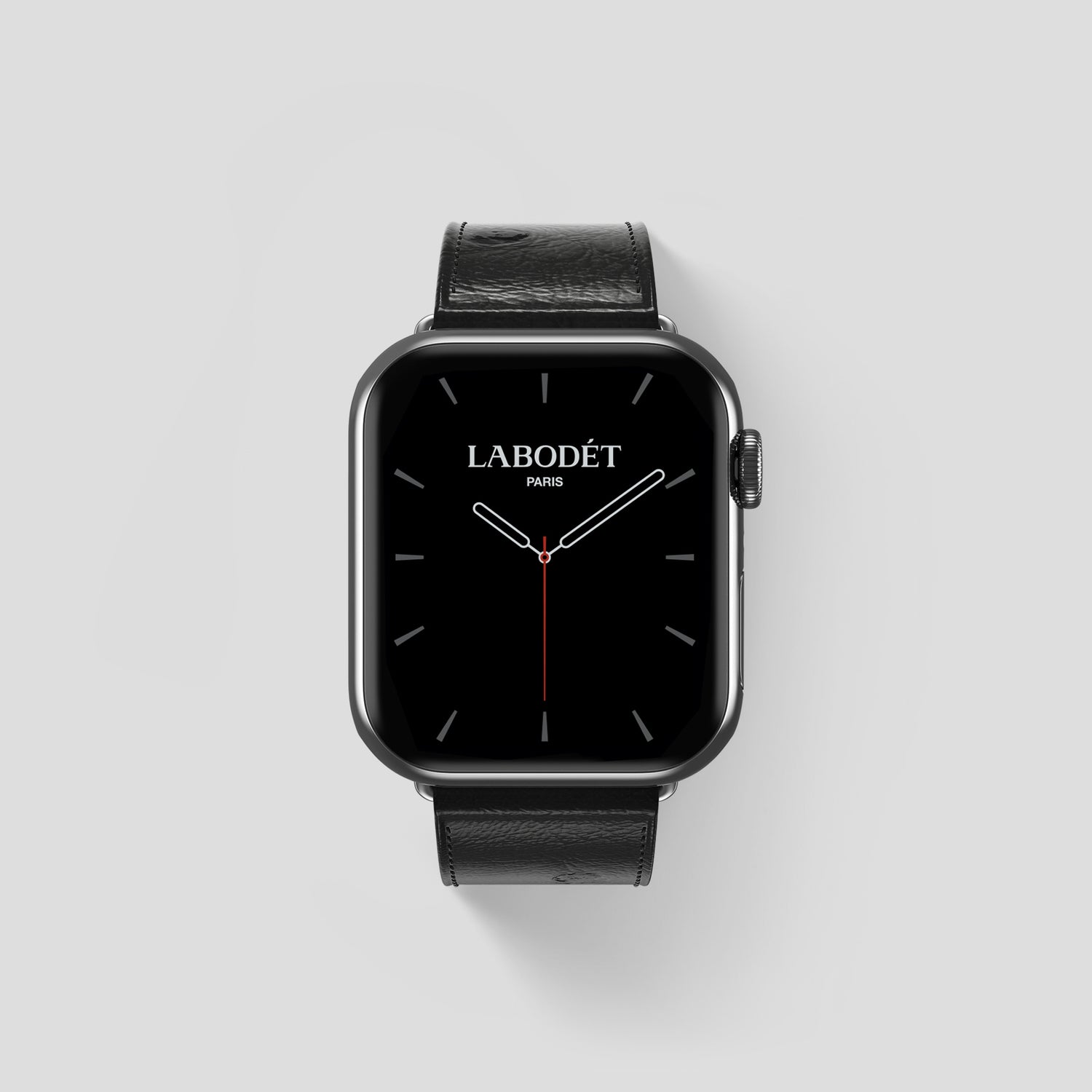 Black Apple Watch 46mm Classic Strap Ostrich with Steel Metal -1 | Black-Steel