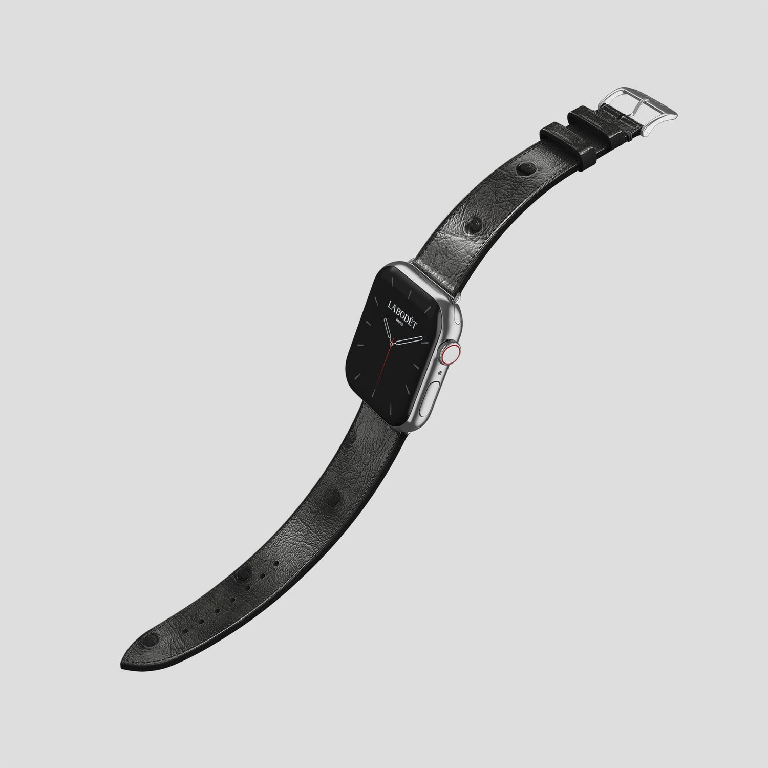 Black Apple Watch 46mm Classic Strap Ostrich with Steel Metal -3 | Black-Steel