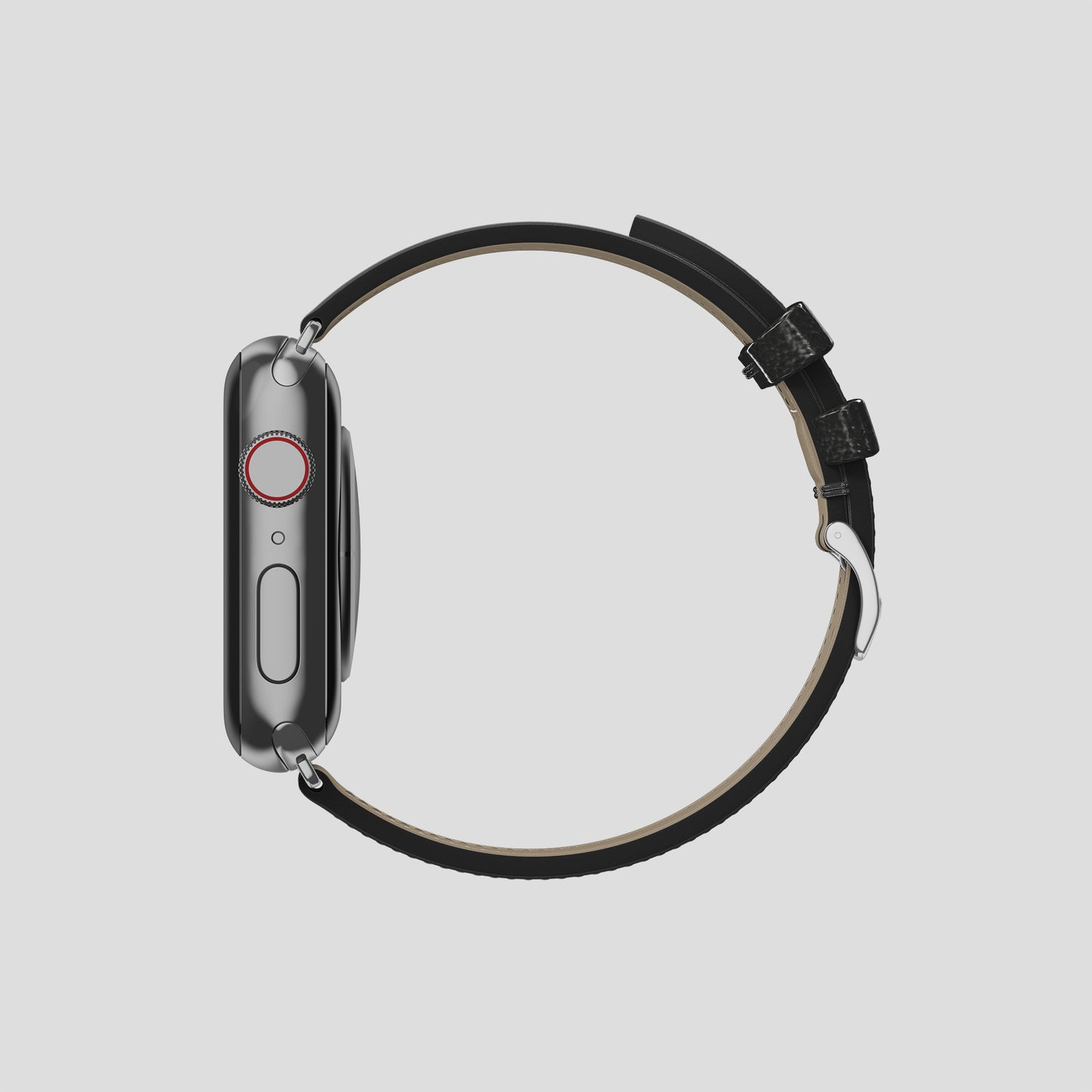 Black Apple Watch 46mm Classic Strap Ostrich with Steel Metal -4 | Black-Steel
